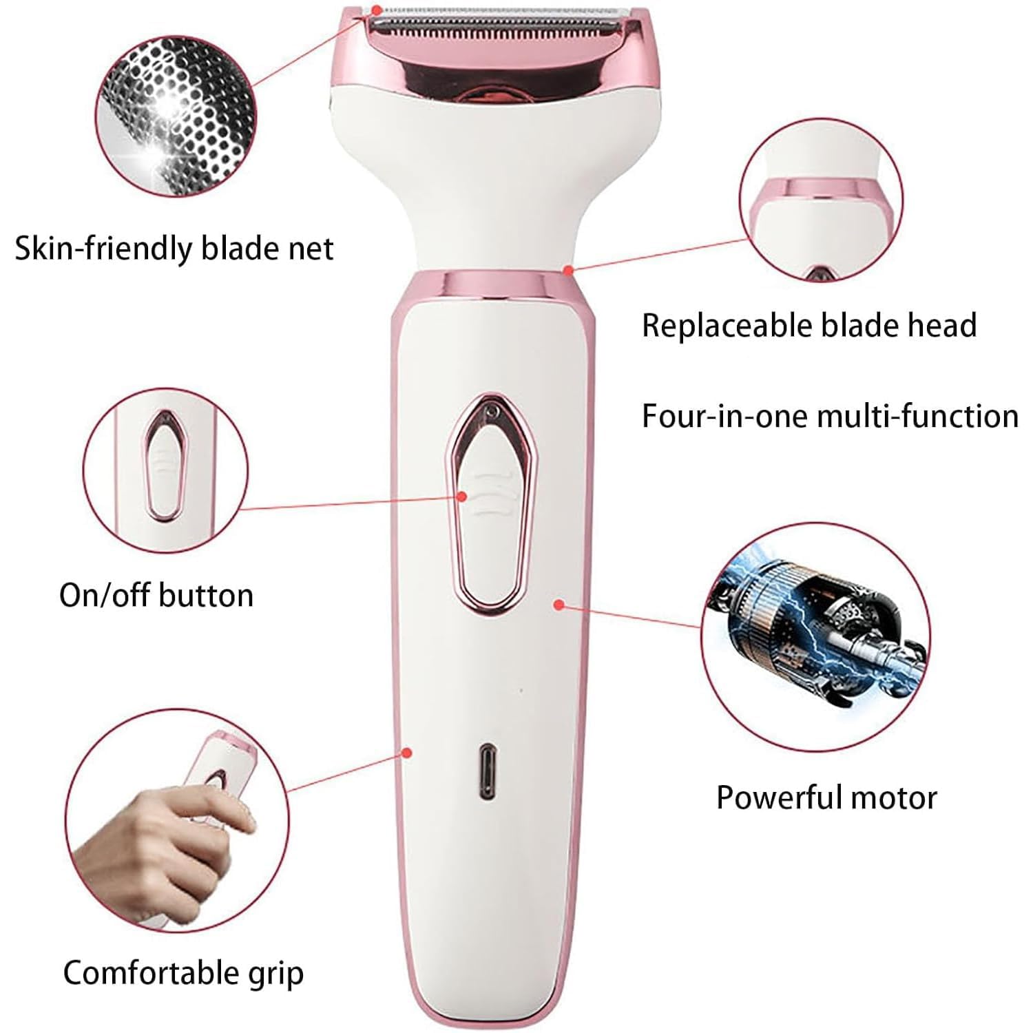 Taletseten 4-in-1 Electric Razor for Women - Rechargeable Lady Shaver with Multiple Attachments for Legs, Underarms, Bikini & Body Hair Removal - Smooth & Comfortable Shaving at Home or Travel (2 Pack)