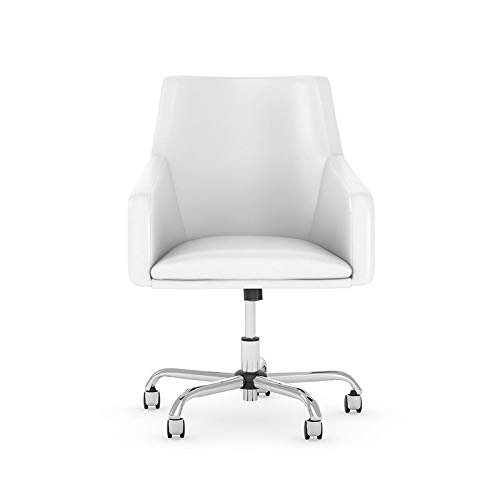Bush Furniture Cabot Mid Back Leather Box Chair - White Office Chair for Home & Office, Ergonomic Desk Chair with Padded Seat & Back Support for Comfortable Working