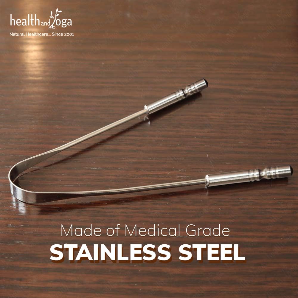 HealthAndYoga™ SteloSwipe Tongue Cleaner Scraper - Surgical Grade Stainless Steel & Copper Tongue Cleaner Set - Perfect for Oral Hygiene & Fresh Breath - Ideal for Daily Use, Travel, and Gifts
