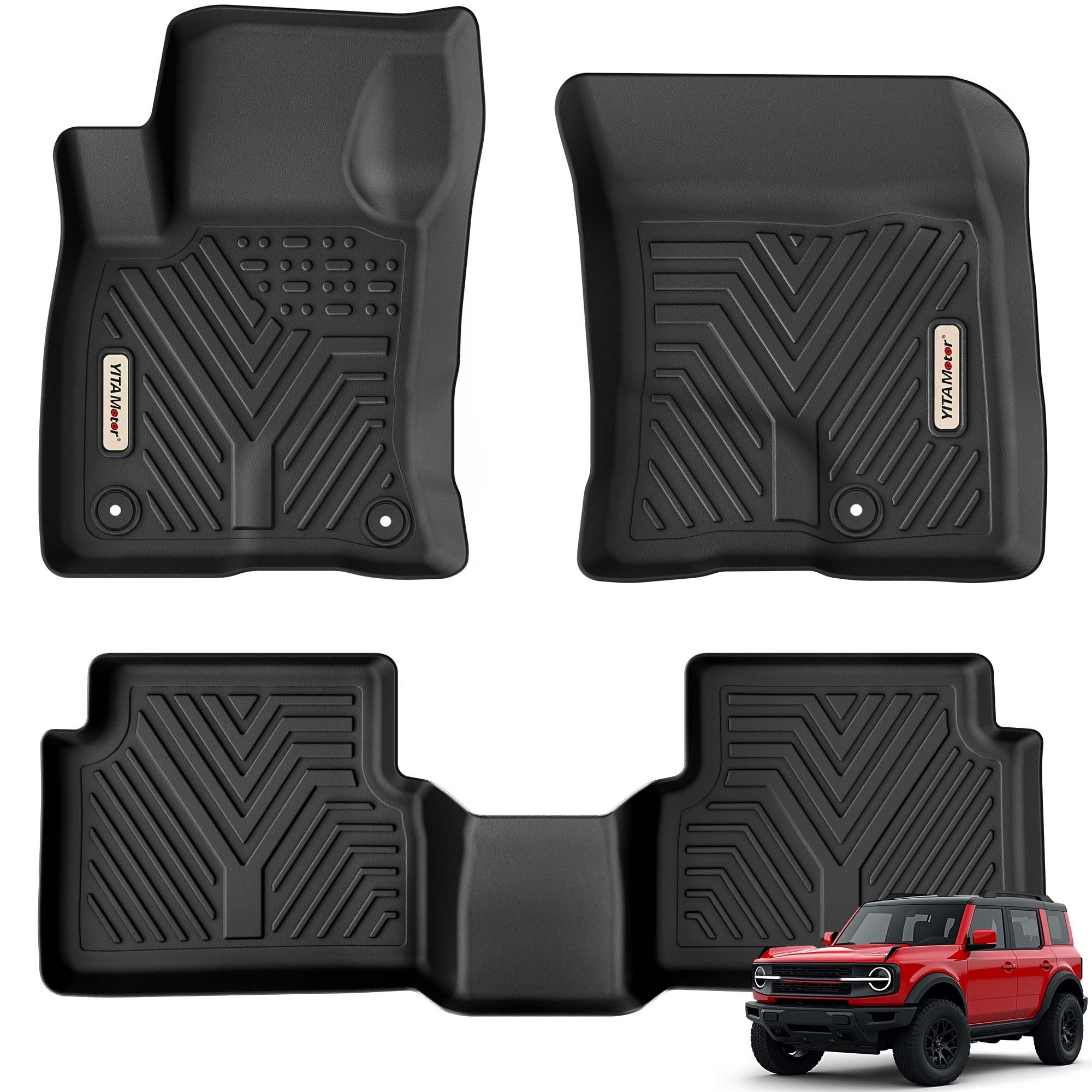 YITAMOTOR Custom Fit All Weather Floor Mats for 2021-2023 Ford Bronco Sport - Waterproof Black 2 Row Car Floor Liners | Perfect for Off-Roading, Daily Commute & All-Season Protection