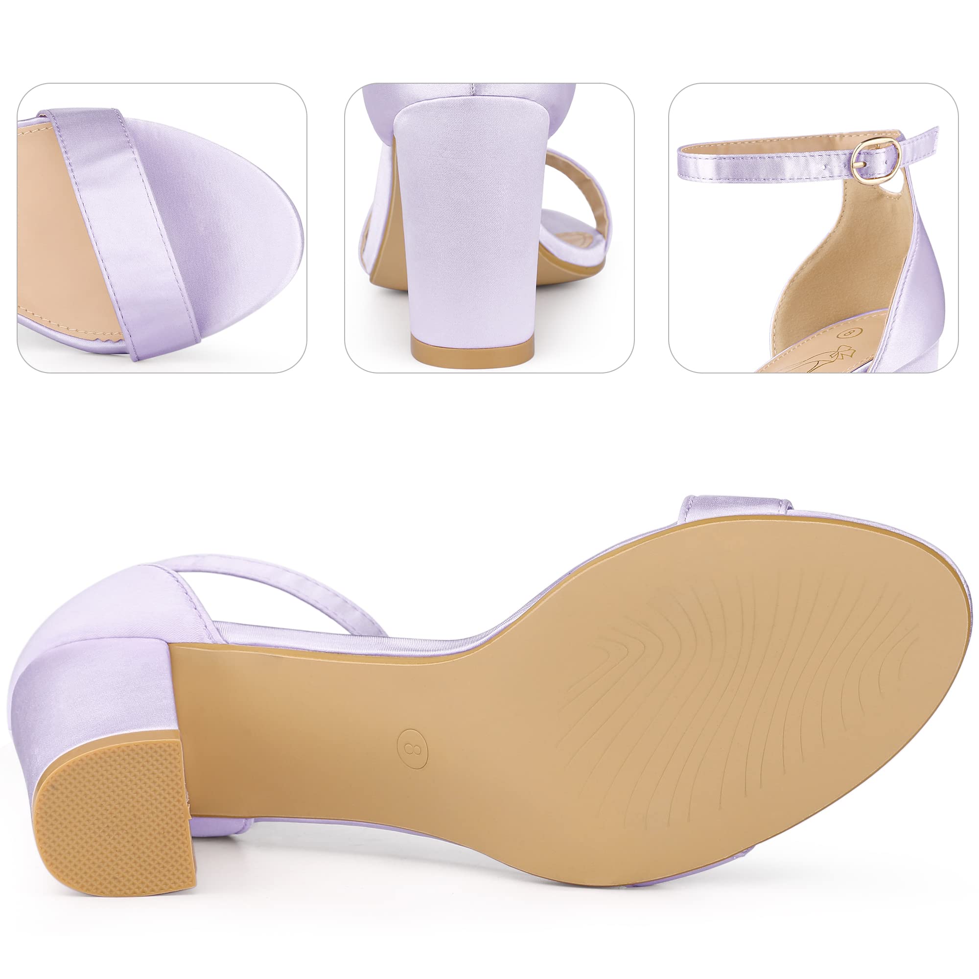 Perphy Women's Open Toe High Heel Sandals with Ankle Strap - Satin Block Heels for Weddings, Parties & Special Occasions