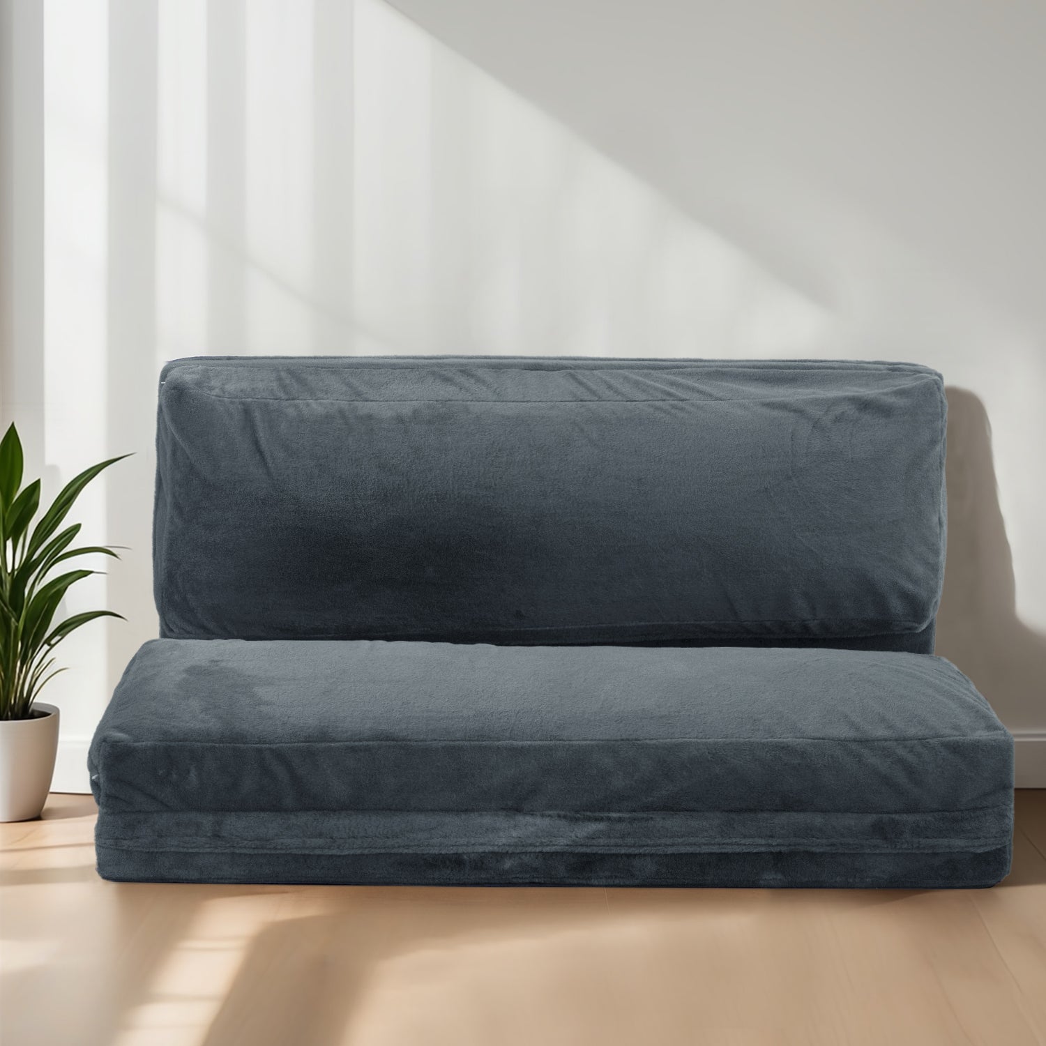 MAXYOYO Foldable Bean Bag Sofa Bed - Extra Thick Multi-Functional Floor Lounger with Washable Faux Fur Cover in Dusty Blue | Perfect for Living Rooms, Dorms, Game Rooms & Relaxation Spaces