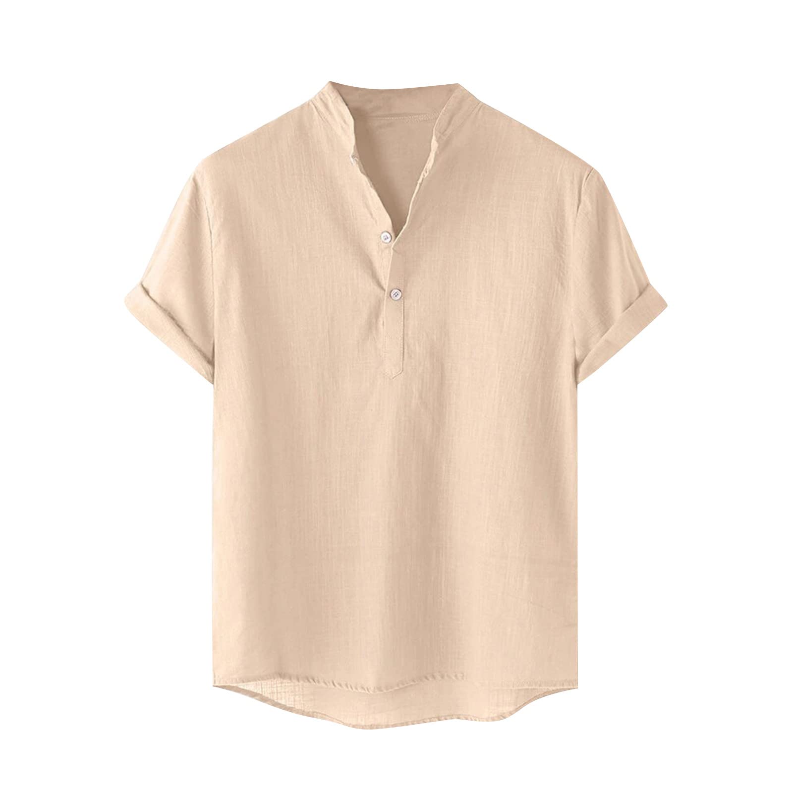 Men's Cotton Linen Button Down Shirt - Short Sleeve V-Neck Casual Summer Top | Breathable Regular Fit Shirt for Beach, Vacation & Outdoor Activities