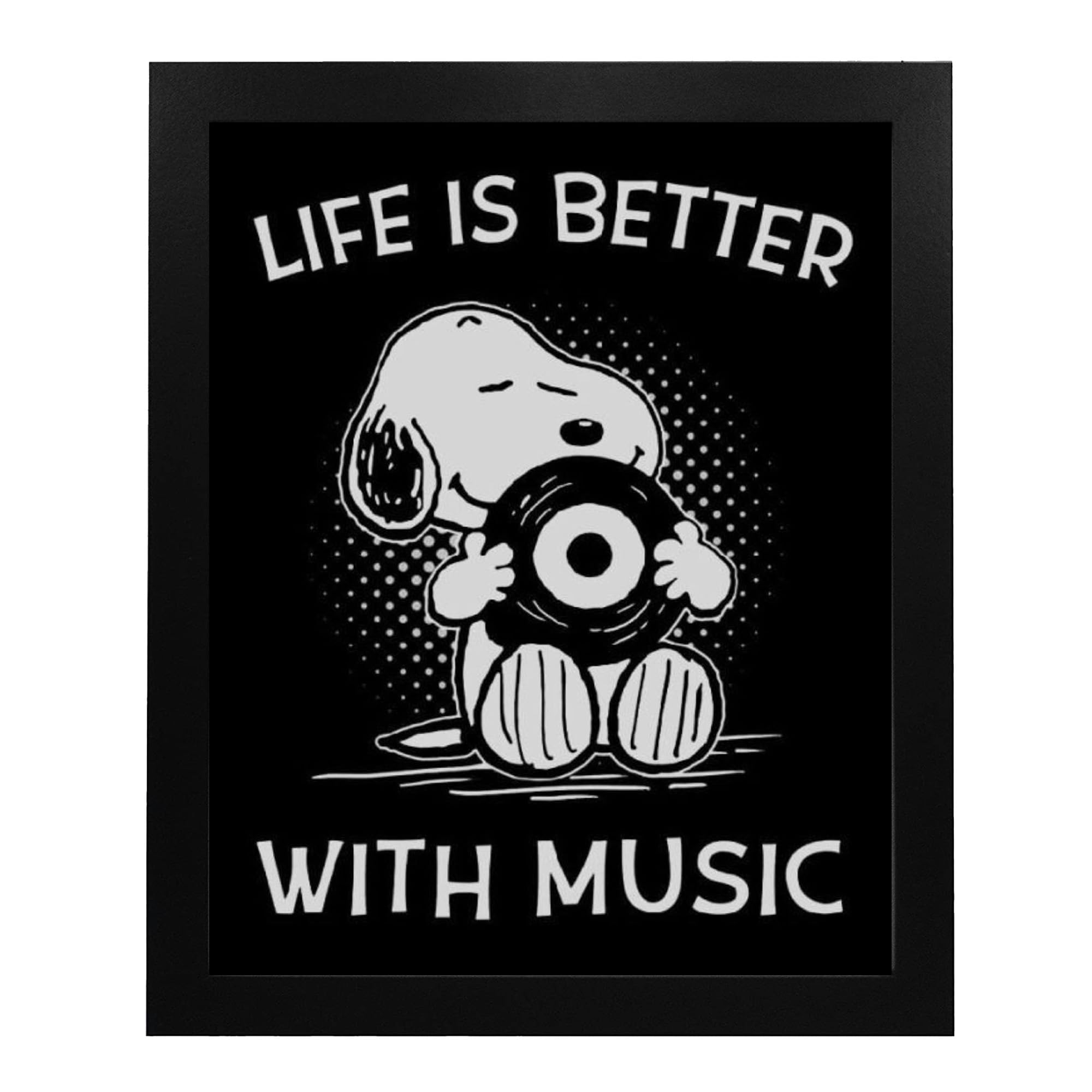 Life Is Better With Music - Snoopy Quotes Wall Art Print | 8x10 Inch Typographic Decor for Bedroom, Living Room, Office & Studio | Perfect Gift for Music Lovers & Peanuts Fans | Enhance Your Home Aesthetic with Inspirational Artwork
