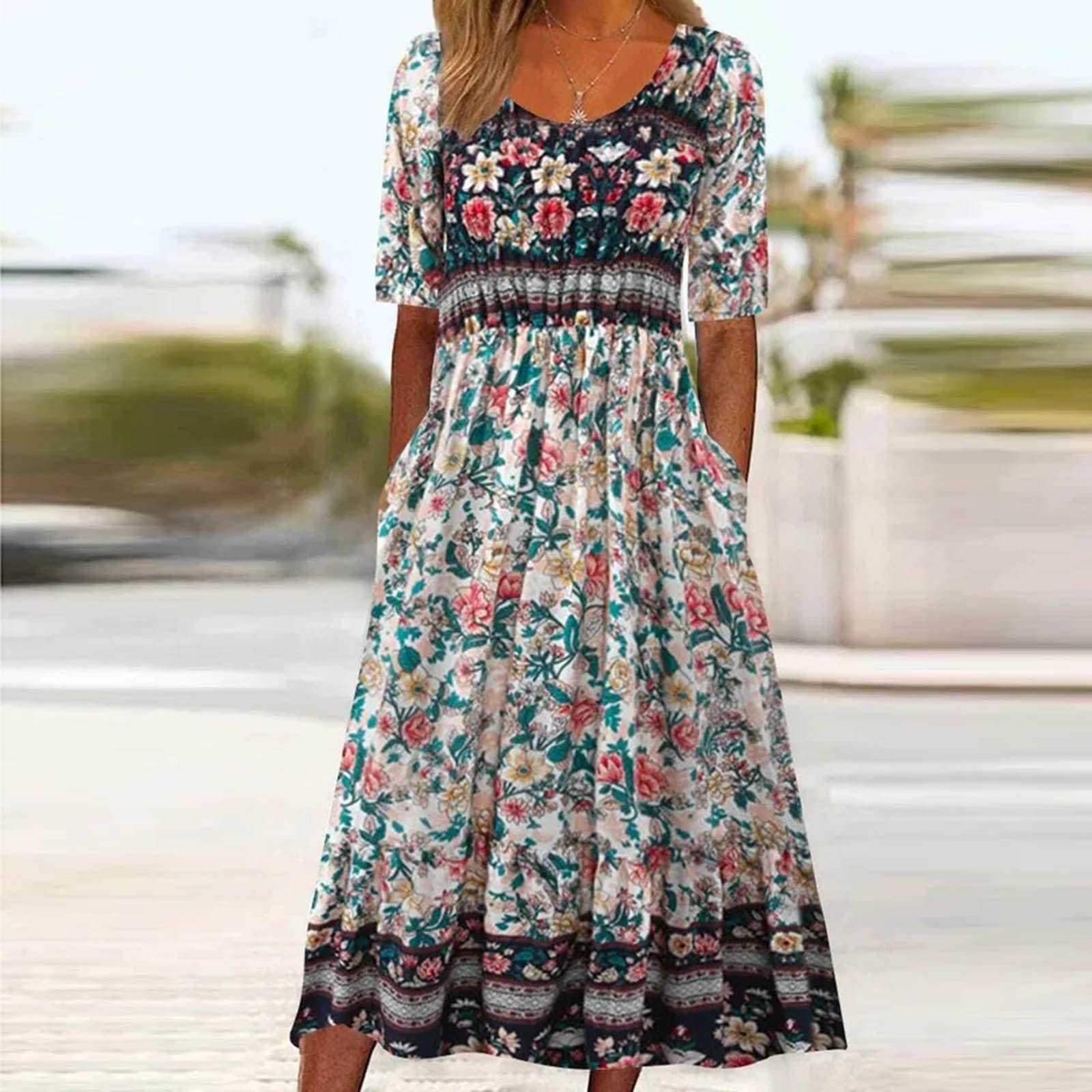 Trendy Plus Size Women's Summer Dresses 2025 - Casual Floral Boho Shirt Dress with Pockets | Perfect for Spring & Summer Outings, Beach Vacations & Casual Wear