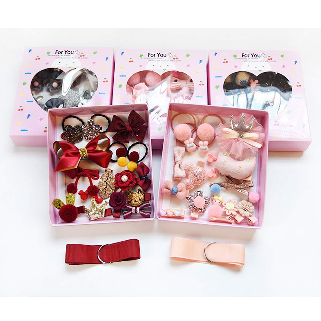 18 Pcs Baby Girls Hair Accessories Set - Hair Clips, Hair Ties, Hair Bows, Claw Clips with Storage Strap & Gift Box (Blue) - Perfect for Toddler Hair Styling, Birthday Gifts & Daily Use