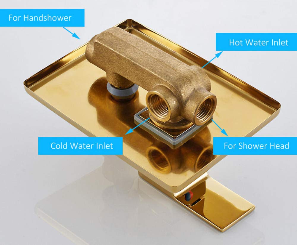 Gold Wall Mount Shower Faucet Set - Ultra Thin Rainfall Showerhead with Hot & Cold Water Mixer Tap - Luxury Bathroom Shower Kit for Modern & Spa-Like Experience