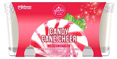 Glade Essential Oil Jar Candles - 2 Pack Air Freshener Scented Candles (3.4oz, Candy Cane Cheer) | Home Fragrance for Living Room, Bedroom & Bathroom