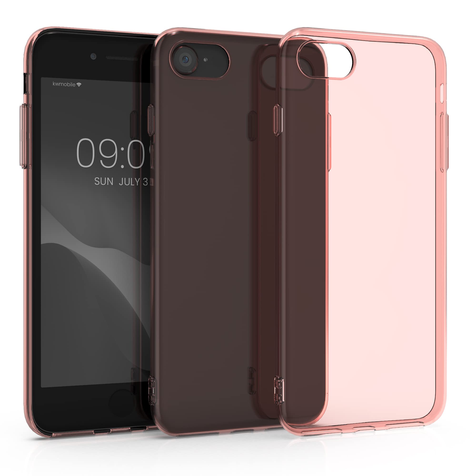 kwmobile Clear Soft TPU Phone Case Compatible with iPhone SE 2022/2020 & iPhone 8/7 - Slim Flexible Protective Cover (Rose Gold/Transparent) - Perfect for Everyday Use, Work & Travel Protection