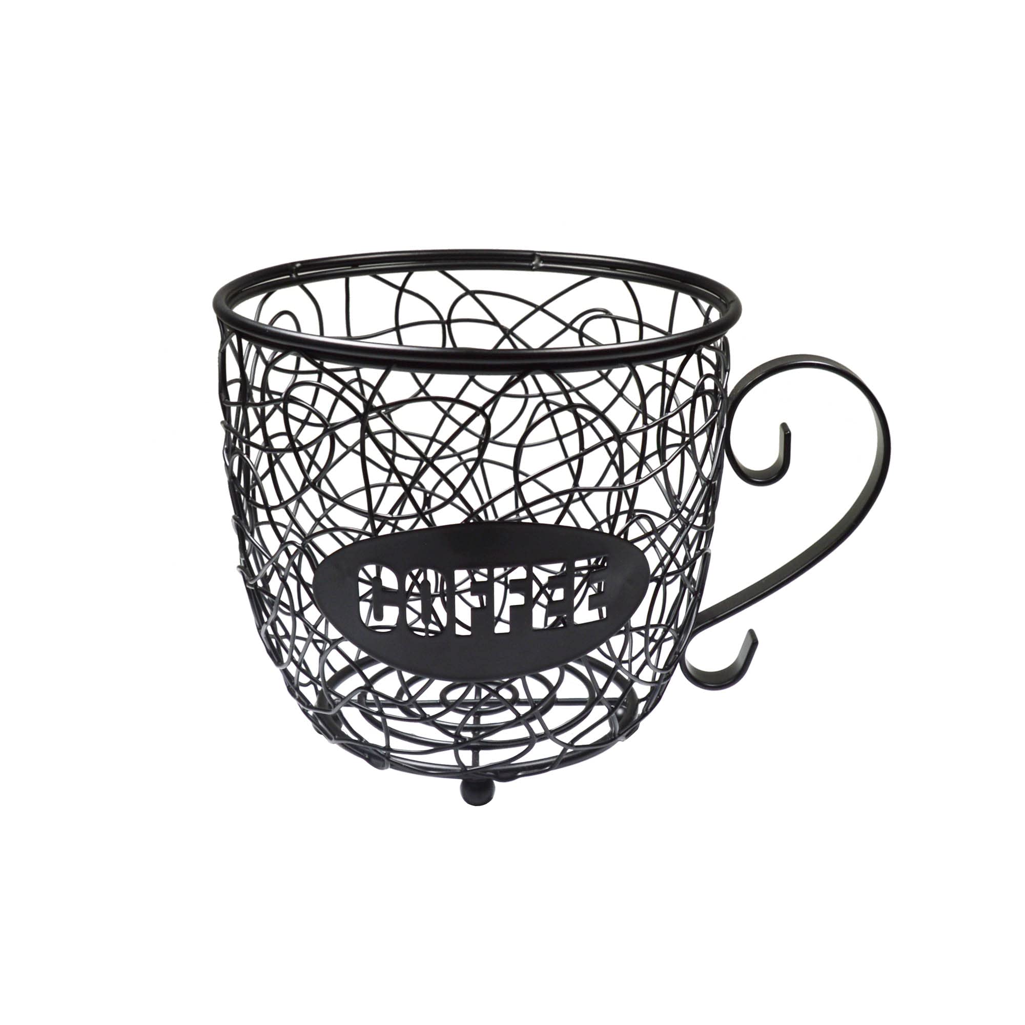 Large Capacity Coffee Pod Holder & K Cup Organizer - Espresso Capsule Storage & Wire Basket for Coffee Bar Counter - Perfect for Kitchen, Office, or Coffee Station Organization (Black)