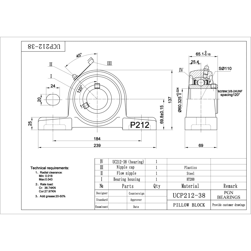 PGN UCP212-38 Pillow Block Bearing 4-Pack - 2-3/8