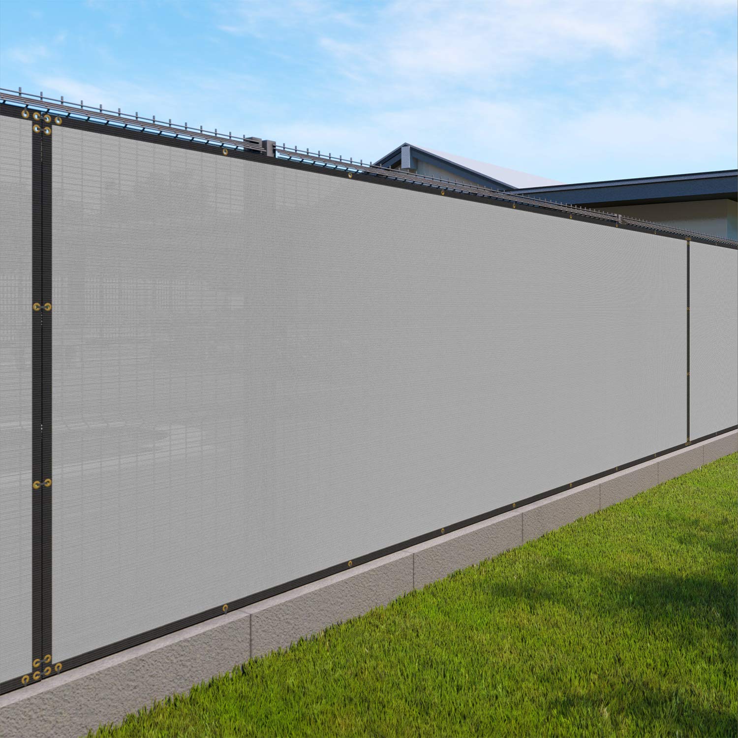 Heavy Duty 5' x 25' Gray Privacy Screen Fence with Grass Grommets & Zip Ties - 150 GSM Windproof Material for Patio, Deck, Pool, and Outdoor Privacy Protection