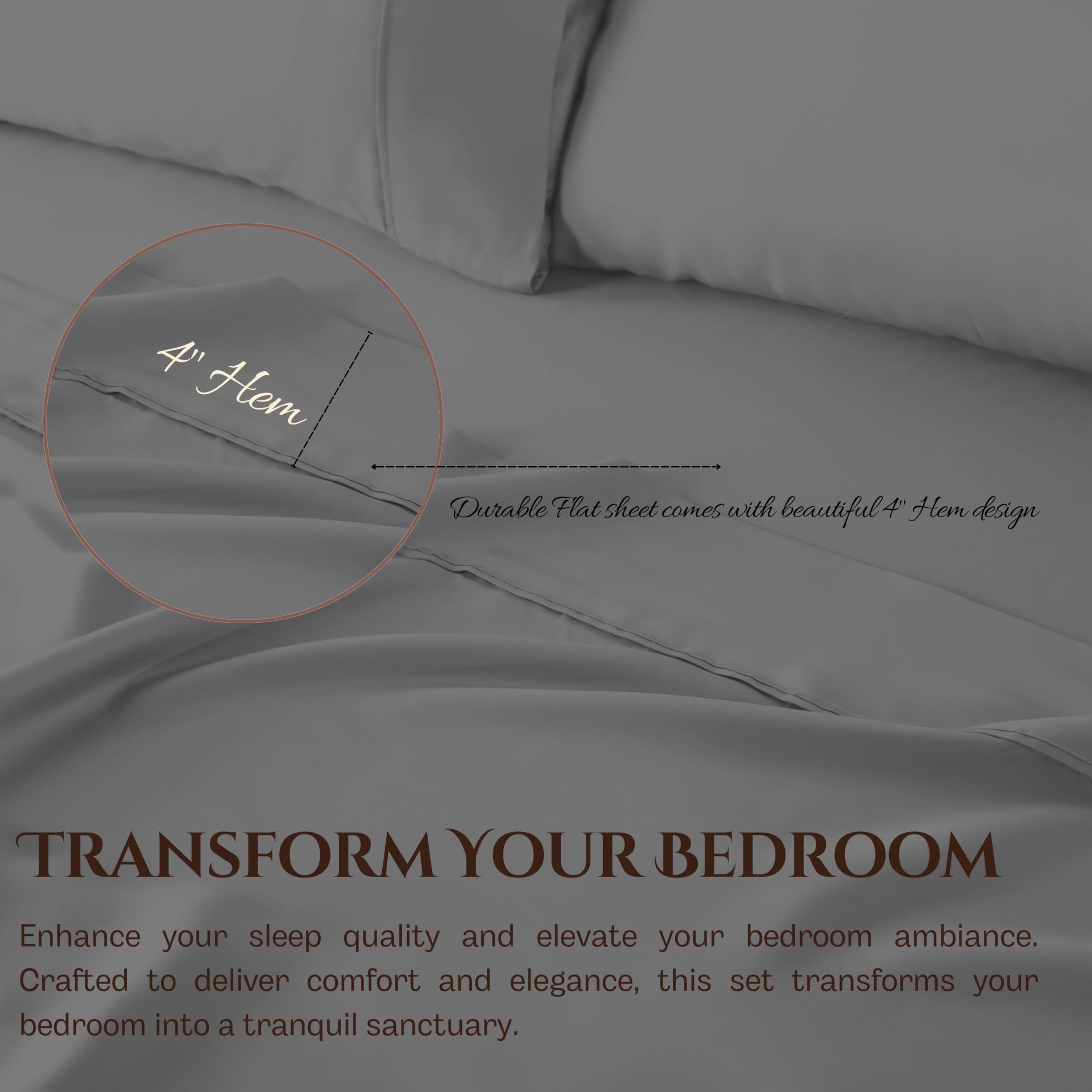 Breathable & Cooling 4-Piece Twin XL Linen Sheet Set - Soft Polycotton Blend Bed Sheets in Dark Grey - Perfect for Hot Sleepers & Summer Nights