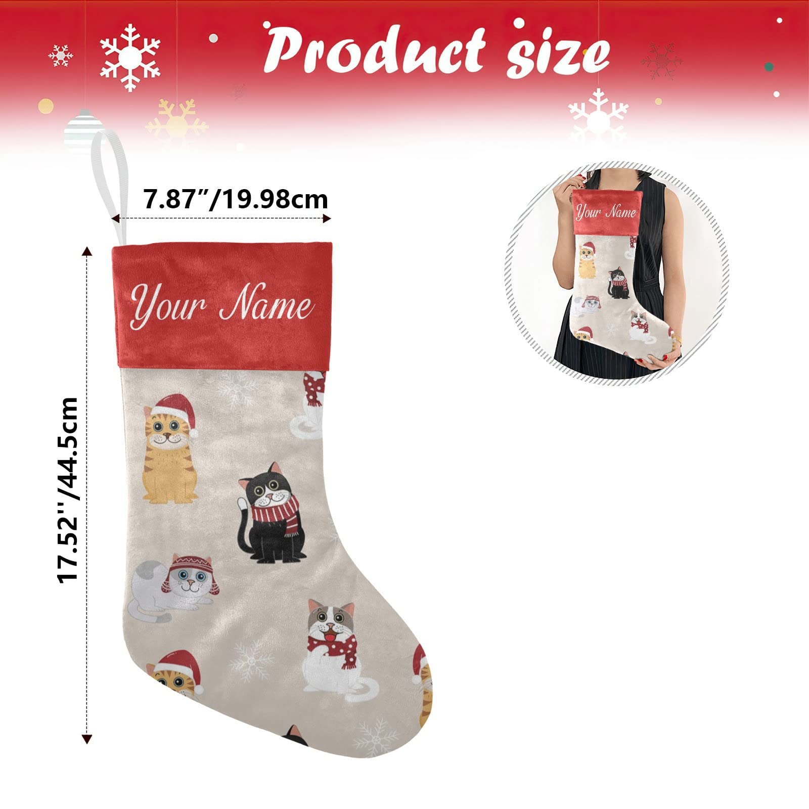 Personalized Christmas Stockings for Cats & Dogs - Custom Name Pet Xmas Socks, 17.52 x 7.87 Inch - Perfect Holiday Gift for Pets & Pet Lovers, Great for Fireplace Decor & Christmas Photo Props