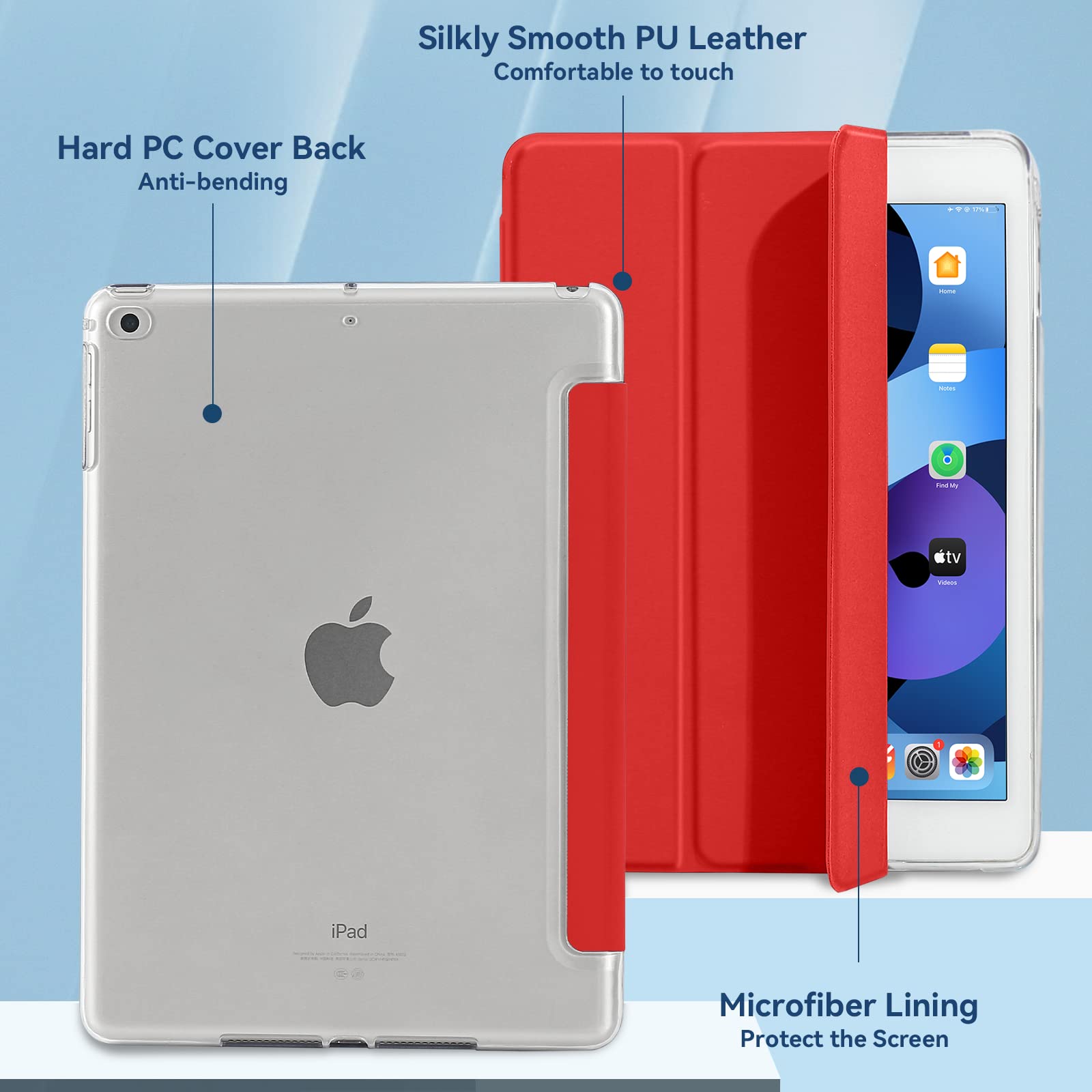 4UBonLife iPad 6th/5th Gen 9.7 Inch Case (2018/2017), iPad Air 1 (2013)/Air 2 (2014) Protective Cover - Slim Lightweight Hard Shell with Frosted Translucent Back - Red | Perfect for Work, School & Travel