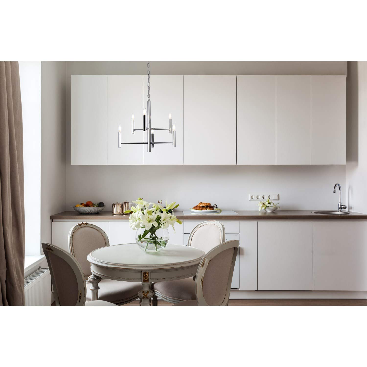 Carmella 6-Light Chrome Pendant Lighting Fixture - Modern Dining Room Chandelier for Kitchen Island, Entryway, and Living Room