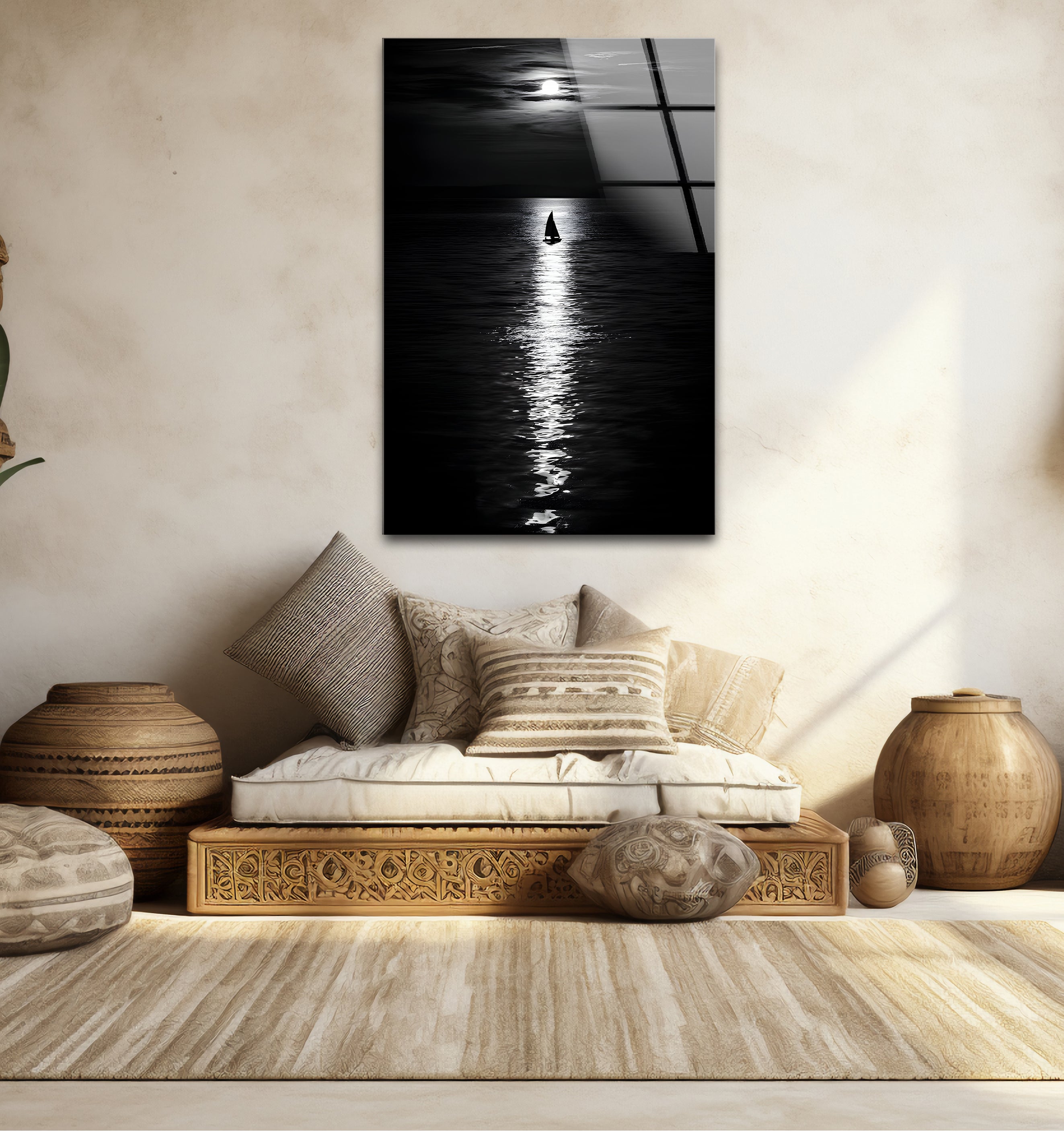 Black and White Moonlight Landscape Glass Wall Art - Elegant Home Decor for Living Room, Bedroom & Office - Perfect Gift for Housewarming & Holidays