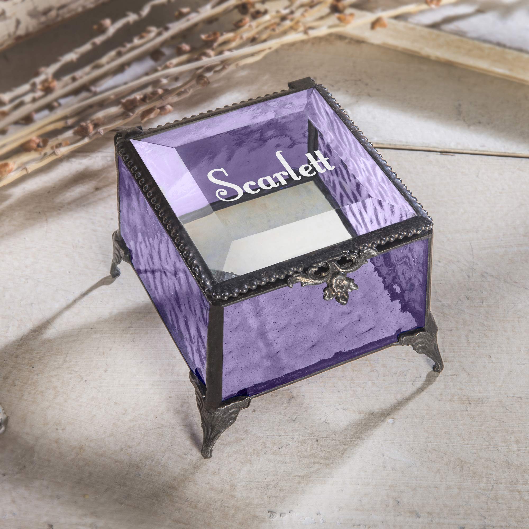 Personalized Engraved Jewelry Box with Stained Glass - Decorative Vanity Display Keepsake Gift for Women - Purple EB217-1 | Perfect for Jewelry Storage, Home Decor & Wedding Gifts