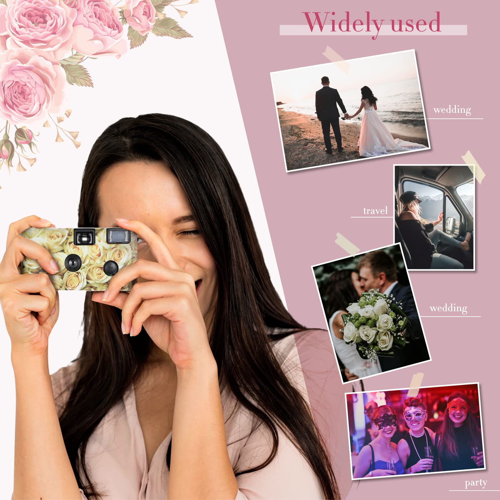 12 Pack Disposable Film Cameras with Flash - Single Use Wedding Cameras for Anniversary, Travel, Camping & Party Supplies (Yellow Rose) - Perfect for Capturing Memories at Events, Vacations & Special Occasions
