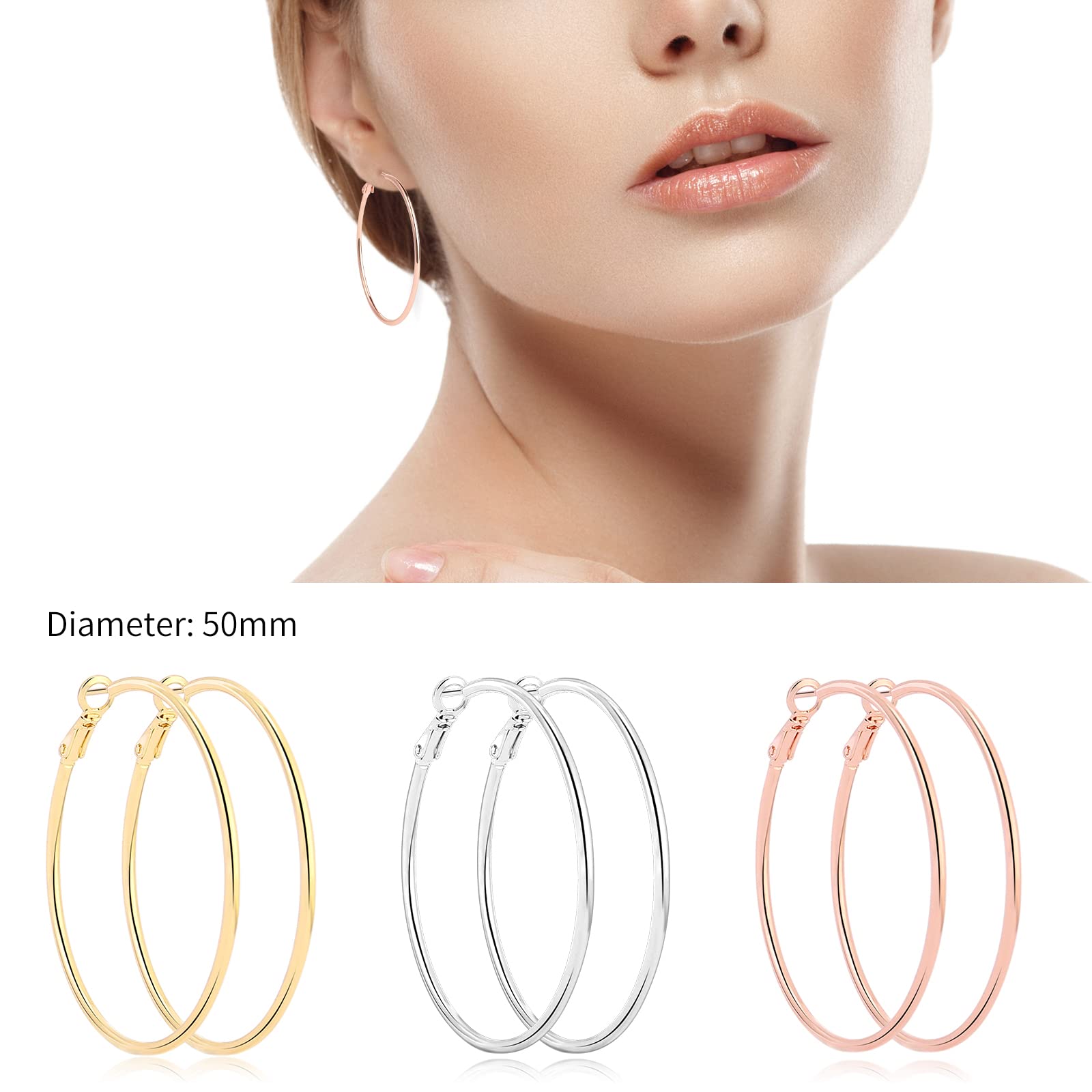 Hypoallergenic 19k Gold Plated Sterling Silver Hoop Earrings for Women - Large Fashion Hoops Set, Trendy Jewelry Gift for Everyday Wear & Special Occasions