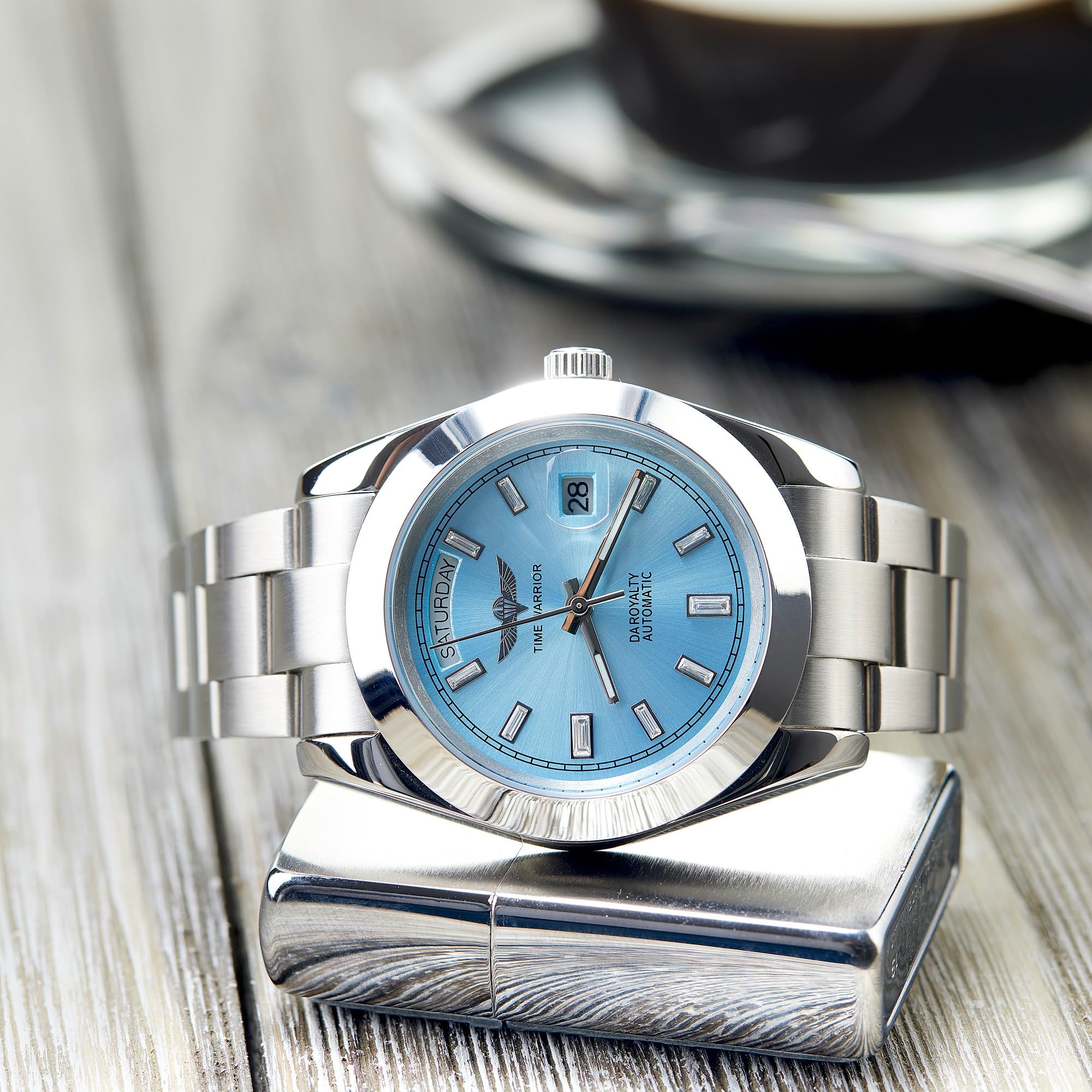 Men's Automatic Day Date Watch - Stainless Steel 316L Case, Sapphire Crystal, 30M Water Resistant, Luminous Blue Dial - Perfect for Business, Formal Events & Everyday Wear