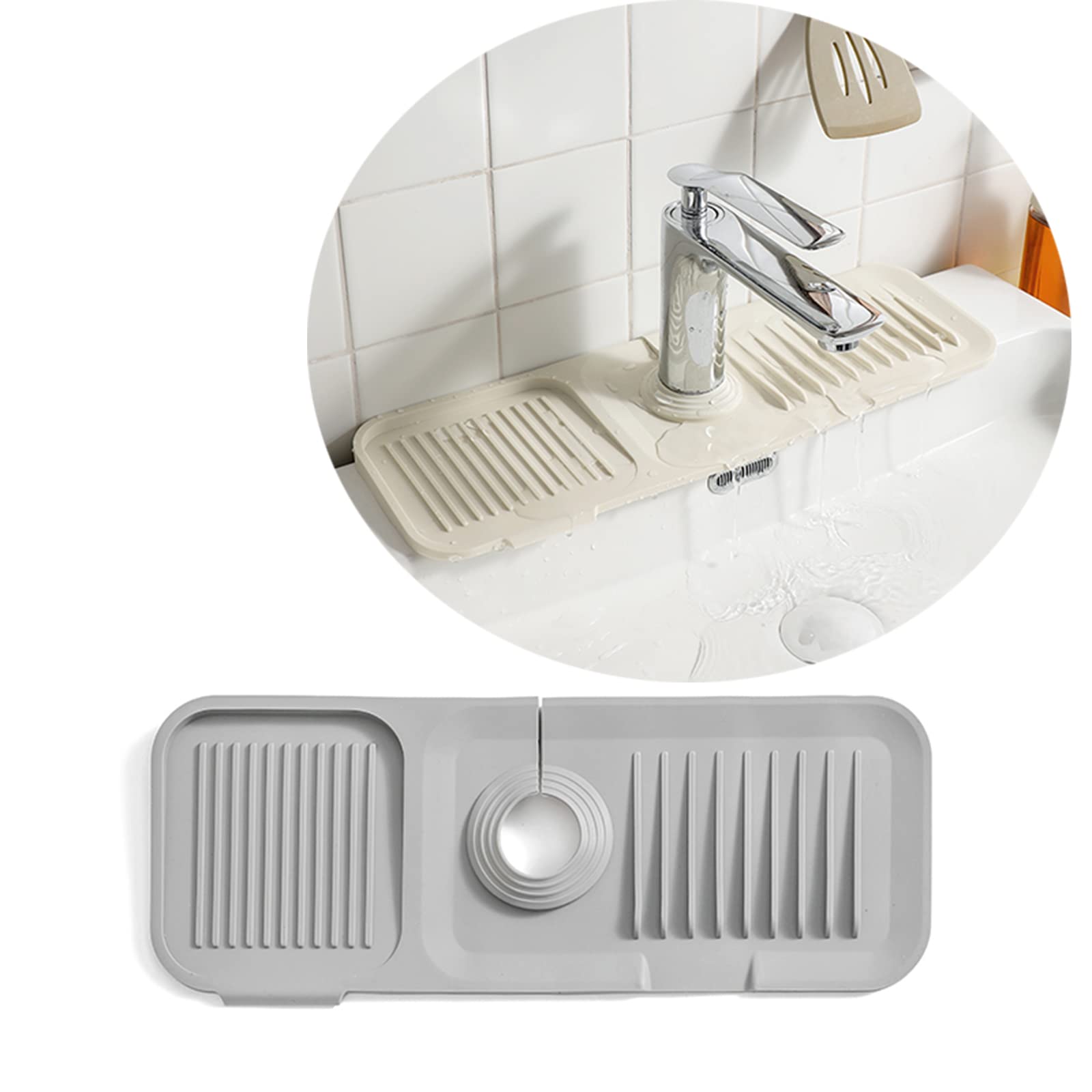 **Silicone Sink Splash Guard - Water Catcher Mat for Kitchen & Bathroom Faucets | Prevents Countertop Water Splashes | Non-Slip Faucet Protector for RV, Home & Office Use (Gray)**