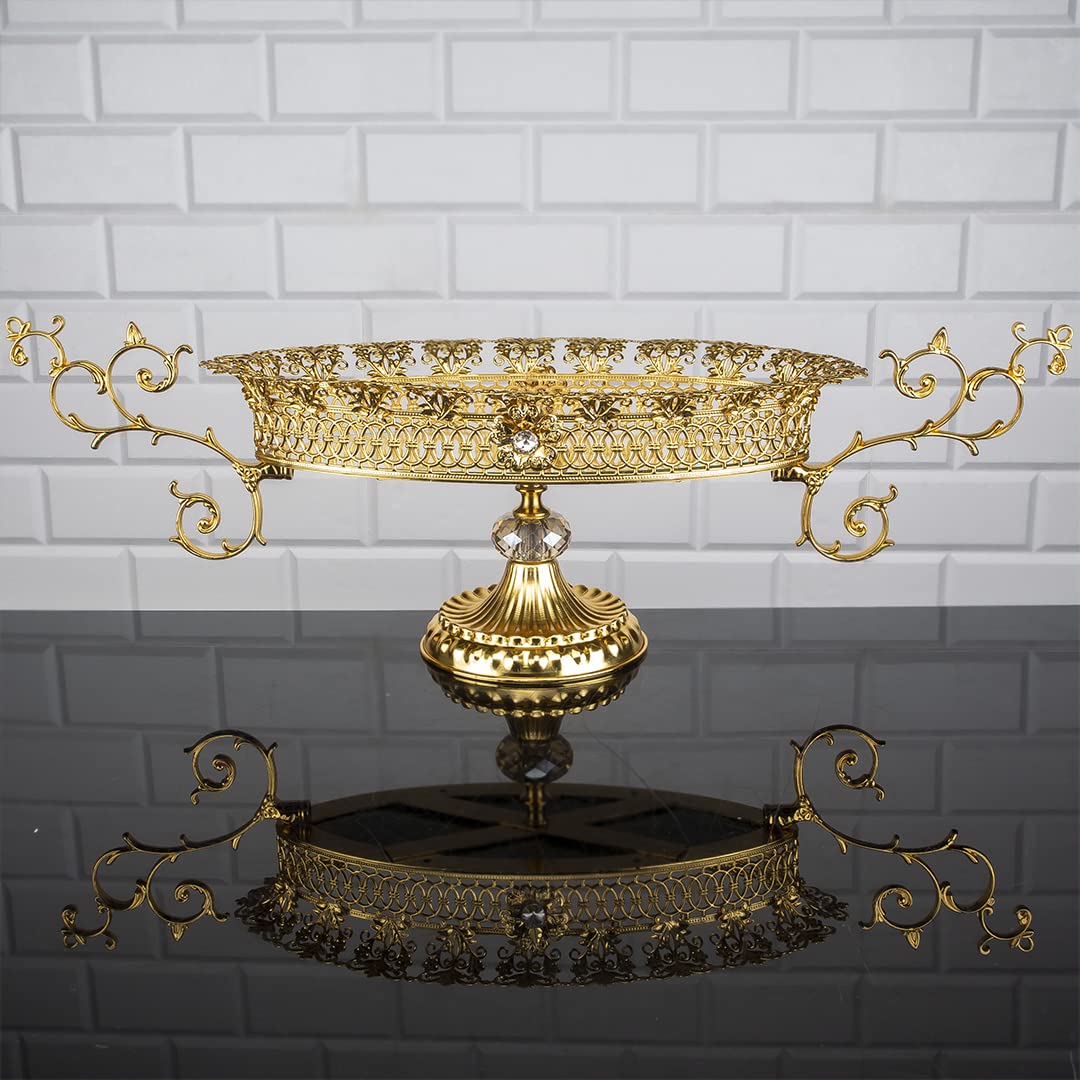 Handmade Gold Metal Centerpiece for Living Room & Dining Table - Oval Decorative Table Decor for Console, Coffee Table, and Home Décor | Perfect for Weddings, Parties, and Gift Giving