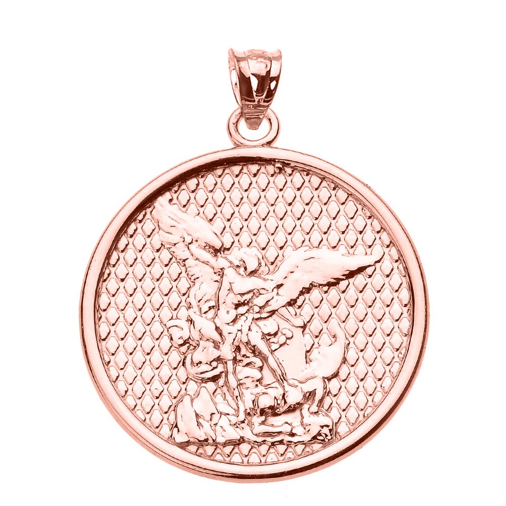 10K Rose Gold Saint Michael Pendant Necklace for Men & Women - Religious Jewelry Gift for Baptism, Confirmation & Protection