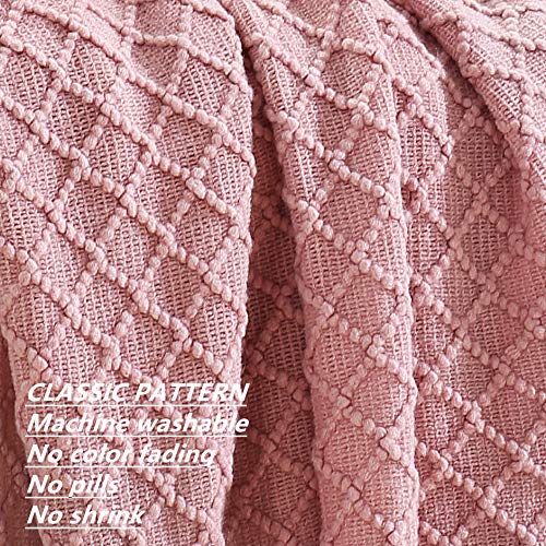 CREVENT Light Blush Pink Knit Throw Blanket - Soft & Cozy 50
