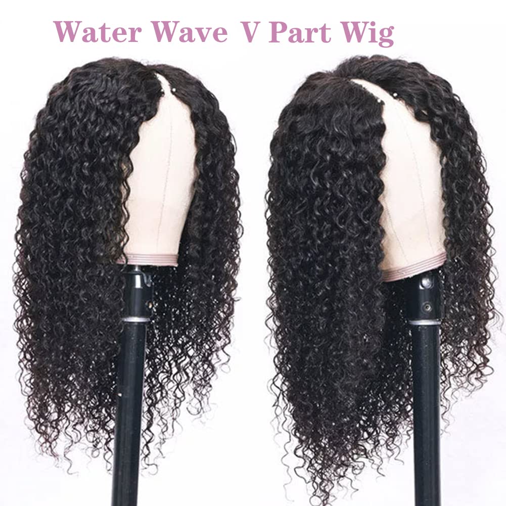 ISEE 18 Inch Brazilian Human Hair V Part Wig - Water Wave Curly Glueless No Leave Out U Part Wigs for Black Women (180% Density, Natural Color) - Perfect for Daily Wear, Parties & Special Occasions