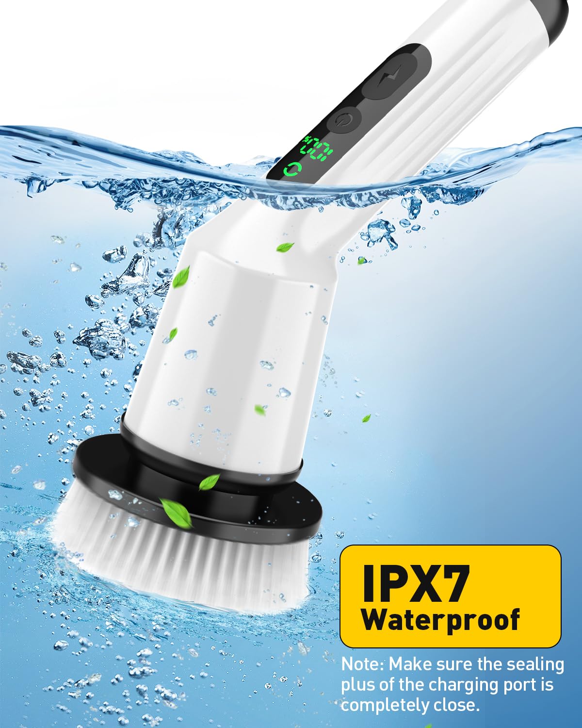 Electric Spin Scrubber Cordless - IPX7 Waterproof Bathroom Cleaner with 3 Brush Heads & 2 Speed Modes | Powerful Shower, Tub, Tile, Toilet, and Kitchen Cleaning Tool for Effortless Deep Cleaning