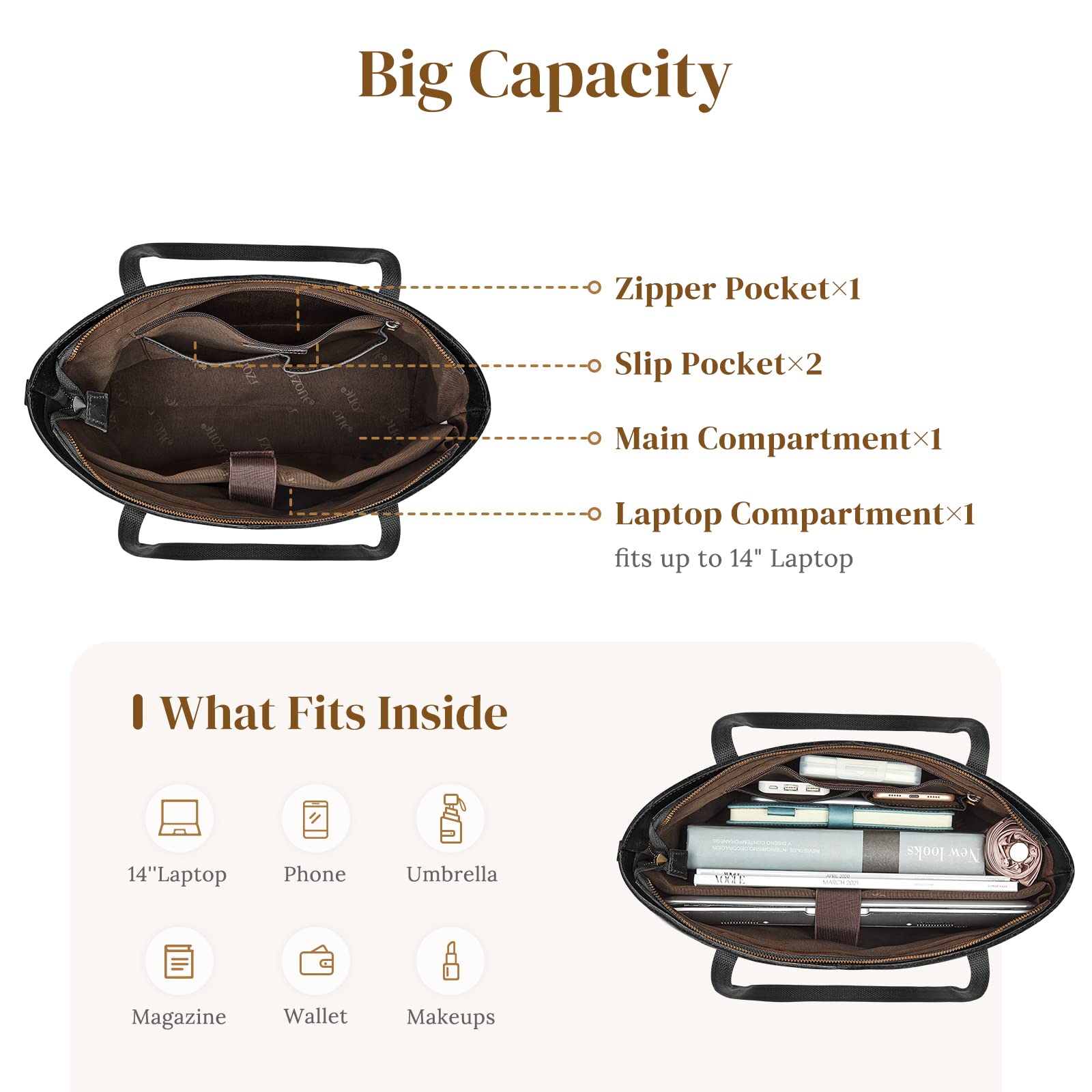 Genuine Leather Tote Bag for Women - Stylish Work Shoulder Bag & Crossbody Purse with Multiple Pockets | Perfect for Office, Travel & Everyday Use