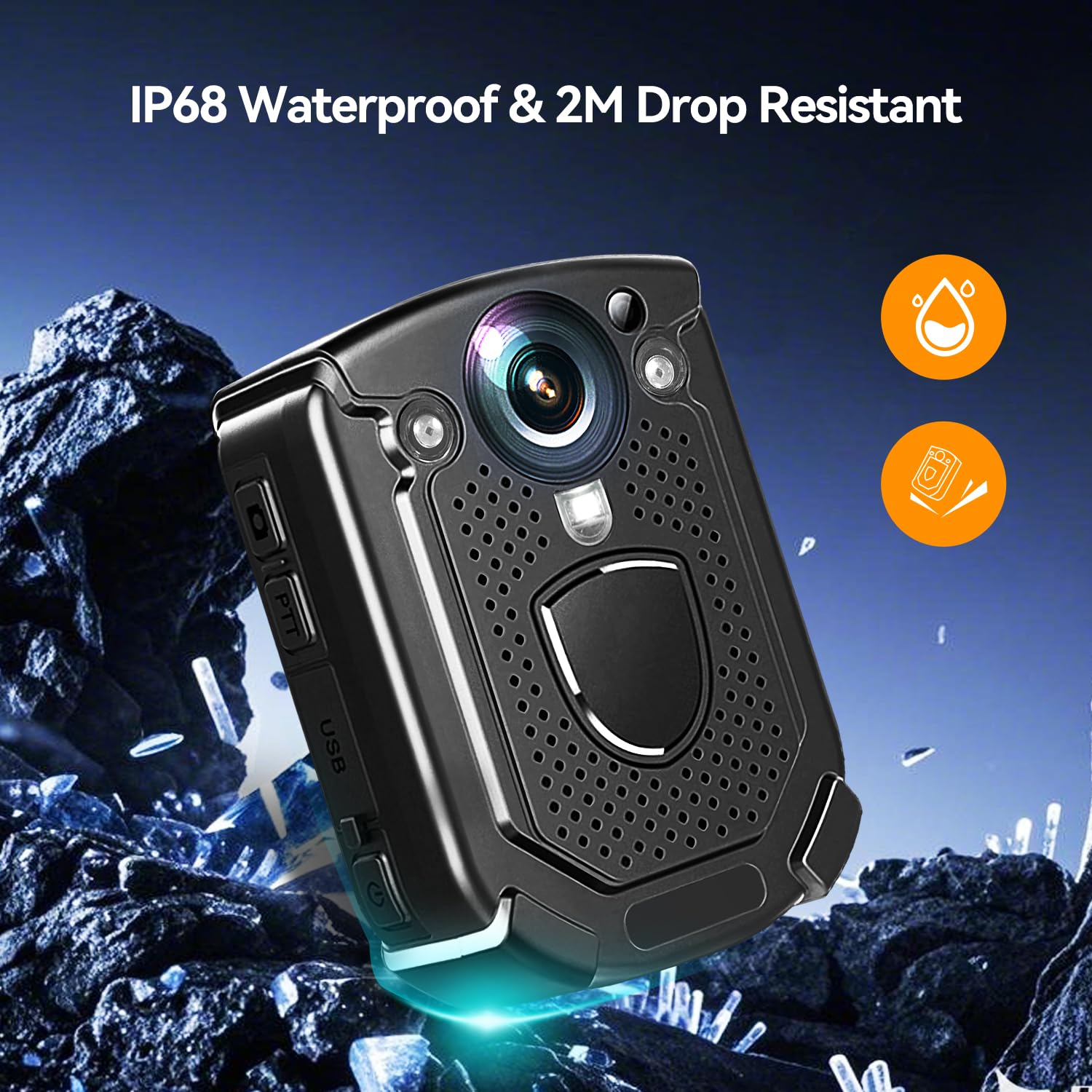 SYDAYM-F1 64GB 4K Body Camera with 10-12 Hours Recording, IP68 Waterproof Police Body Cam with Audio Video & H.265 Codec - Ideal for Security Guards, Law Enforcement, and Daily Patrols