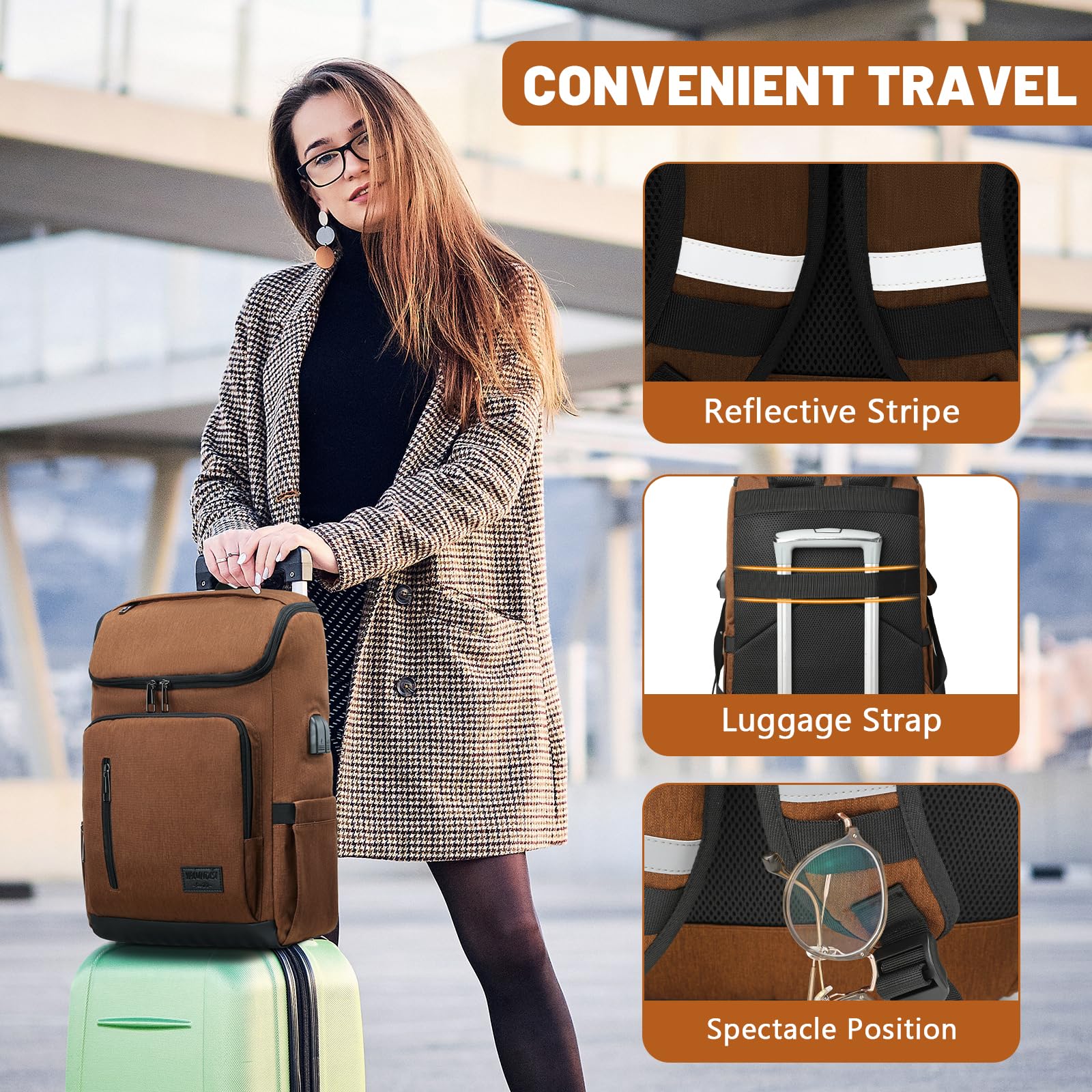 YALUNDISI USB Laptop Backpack for Travel & Work - Brown