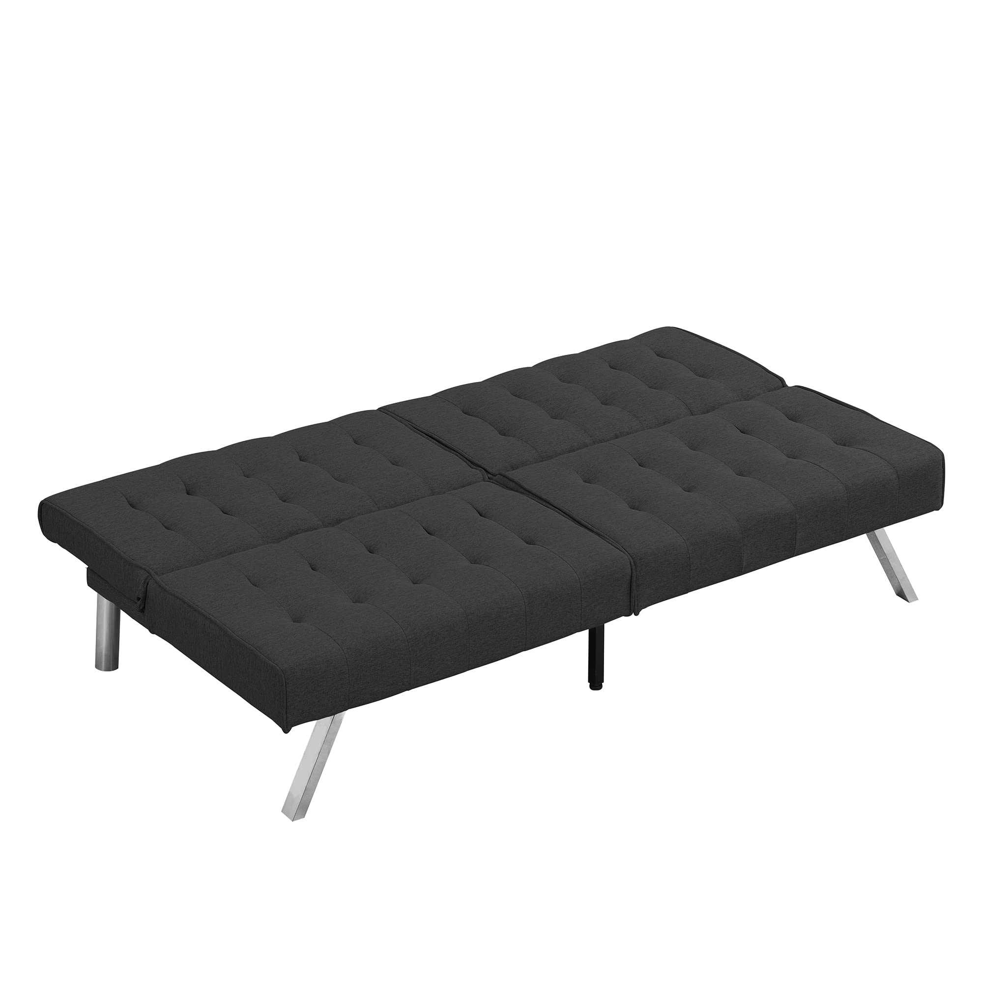 Black Wood Frame Stainless Leg Futon Sofa Bed - Convertible Sleeper for Small Spaces, Guest Rooms & Apartments