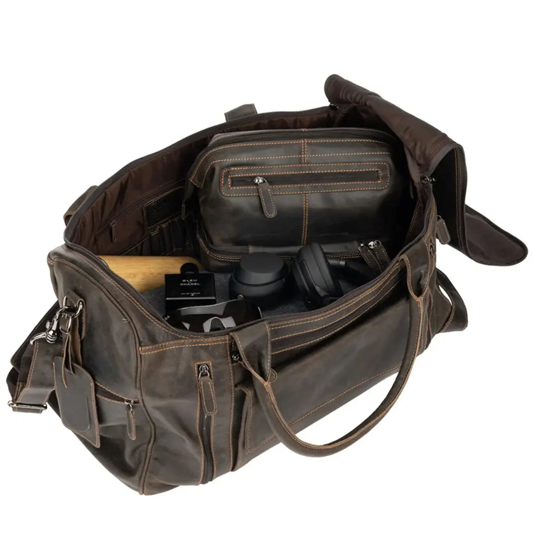 Premium Greenwood Leather Regina Large Travel Duffle Bag - Spacious Carry-On Luggage for Business Trips & Weekend Getaways | Water-Resistant & Stylish