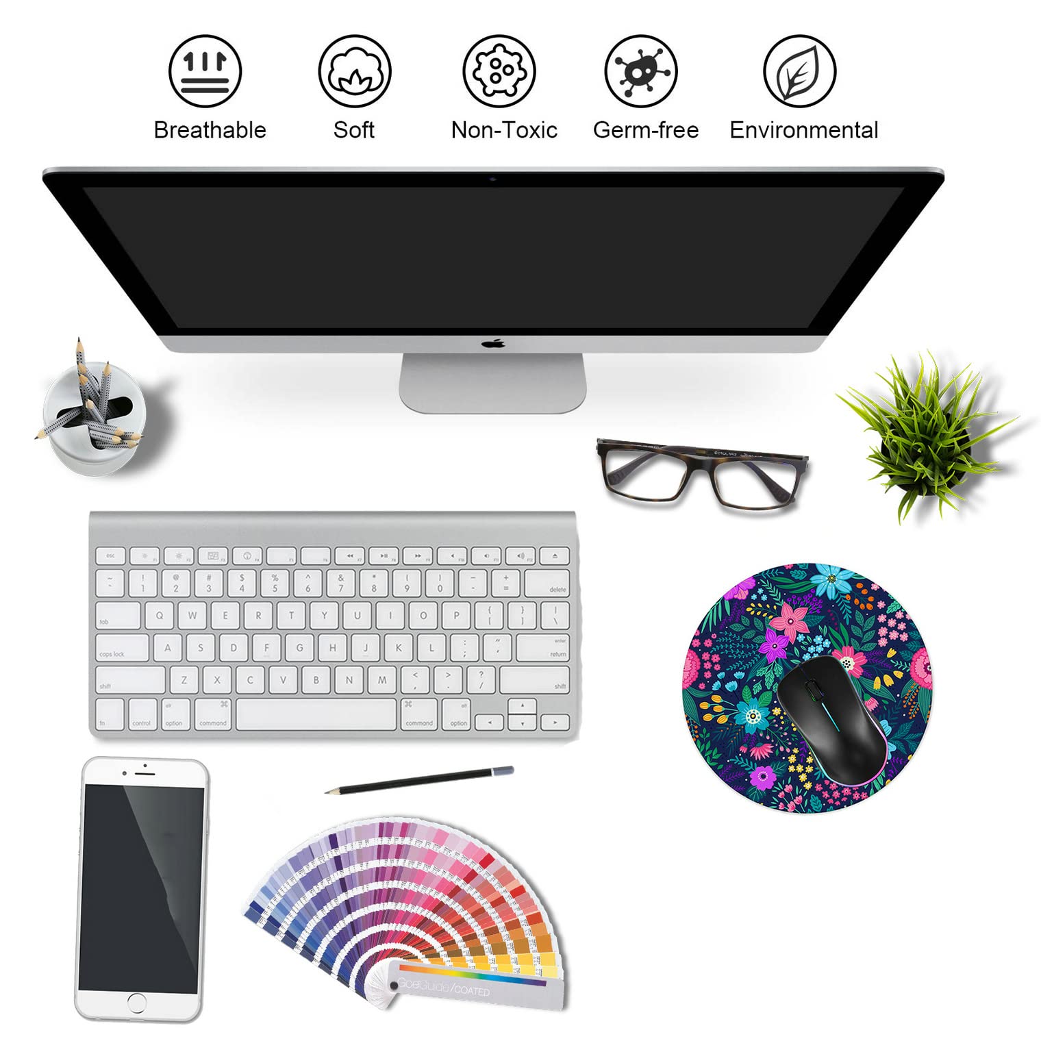 Premium Round Gaming Mouse Pad - Non-Slip Rubber Base with Stitched Edge (7.9 x 7.9 Inch) for PC, Laptop & Office - Floral Design for Gamers & Professionals - Perfect for Work, Gaming & Home Office Use