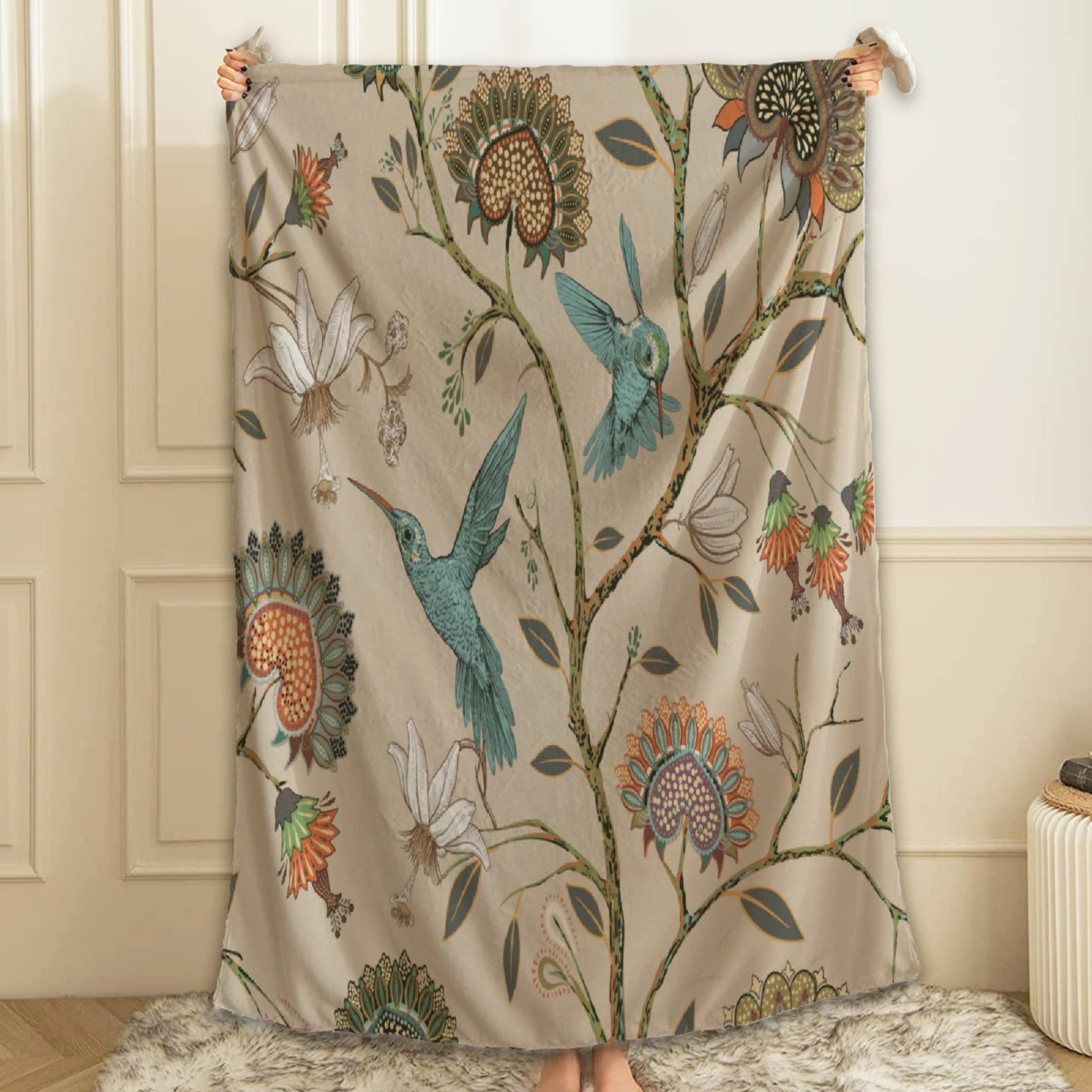 Stylish Floral Hummingbird Fleece Throw Blanket - Ultra Soft 40x50 Inch Cozy Blanket for Bed, Couch & Travel - Perfect Gift for Kids & Home Decor