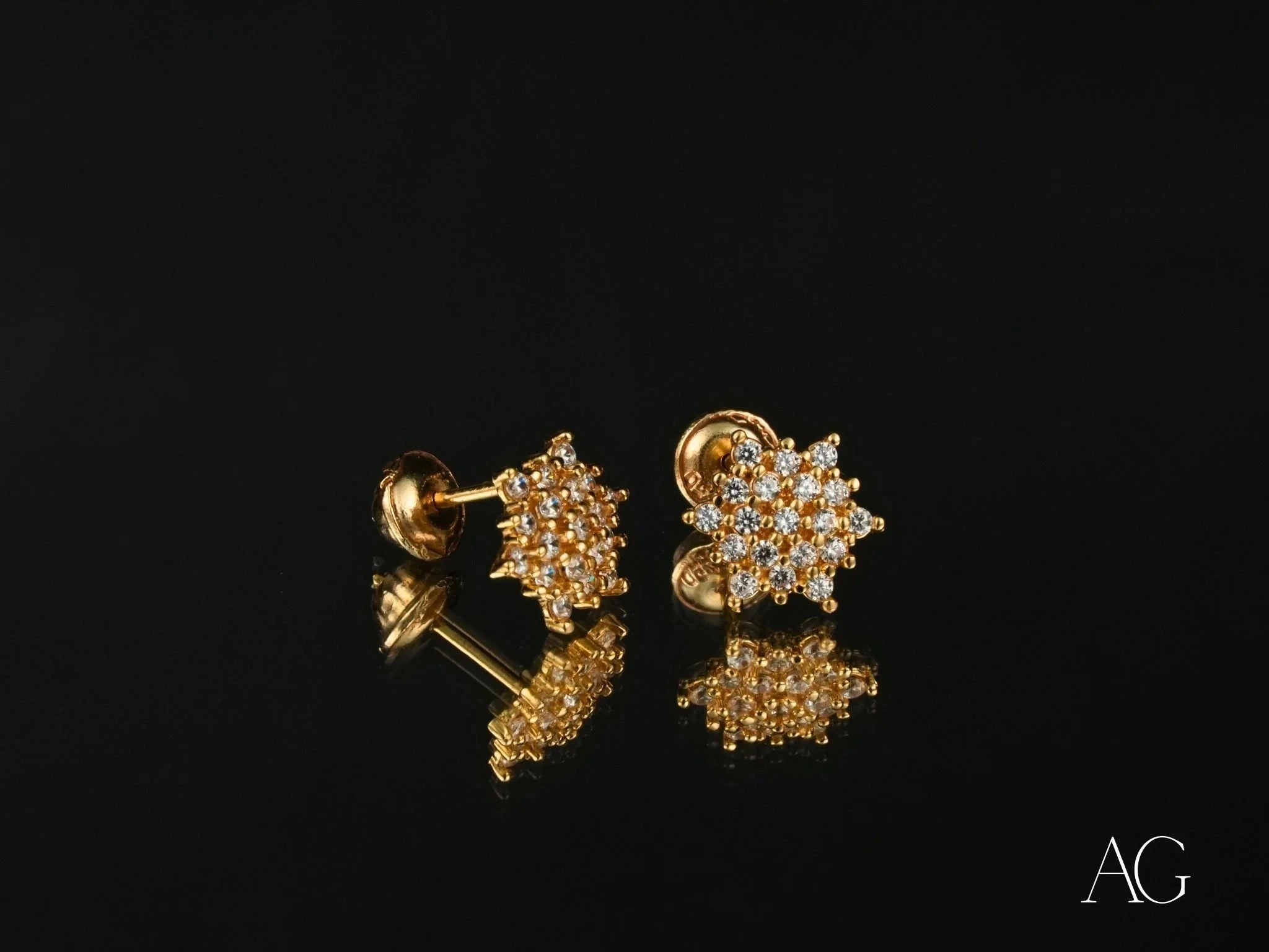 18K Gold CZ Flower Earrings for Women - Elegant Celestial Bloom Stud Earrings - Perfect for Weddings, Parties & Everyday Wear