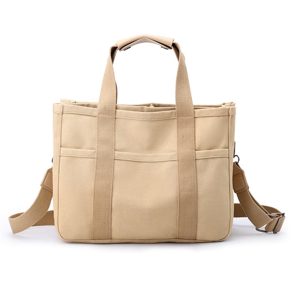 Stylish Multi-Pocket Canvas Tote Bag for Women - Large Capacity Reusable Handbag with Durable Handles | Perfect for Work, Travel, Shopping & Beach Outings
