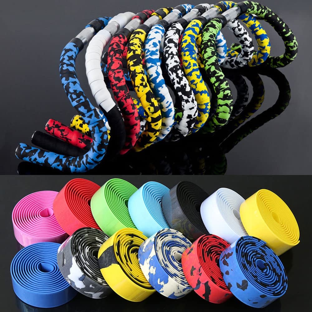 Premium EVA Bike Handlebar Tape - 2 Rolls for Road, Urban & MTB Bikes | Non-Slip Cycling Handle Wraps with 2 Bar End Plugs (Black+White) | Perfect for Commuting, Training & Long-Distance Rides