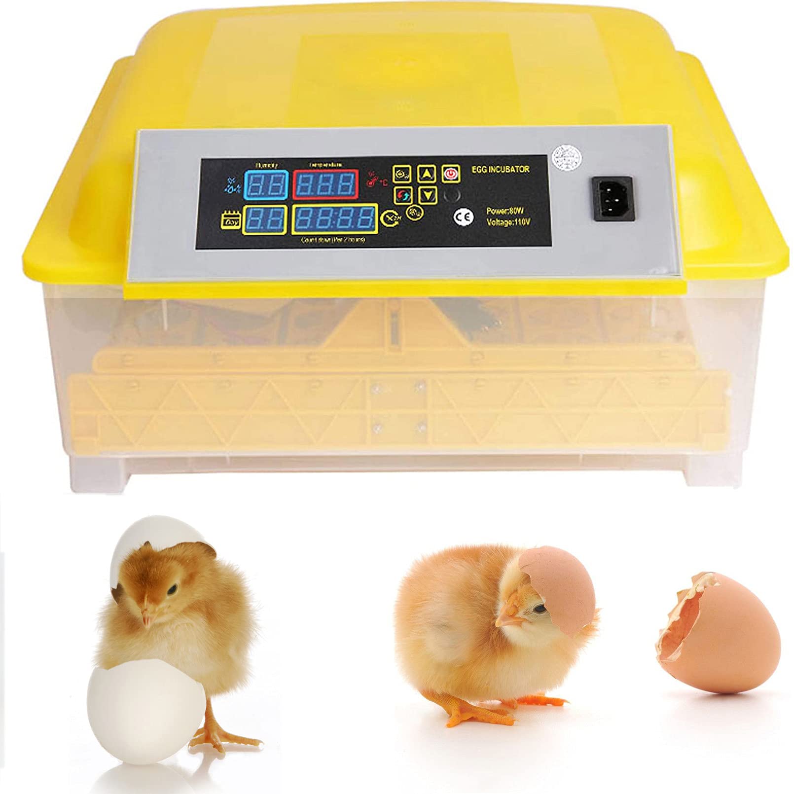 OHKKSD 48 Egg Digital Incubator - Fully Automatic Egg Turner & Humidity Control for Chicken Duck Eggs, 80W Clear Hatching Machine (Lemon Yellow) | Perfect for Poultry Farming, Backyard Chicken Coops & Egg Hatching Projects