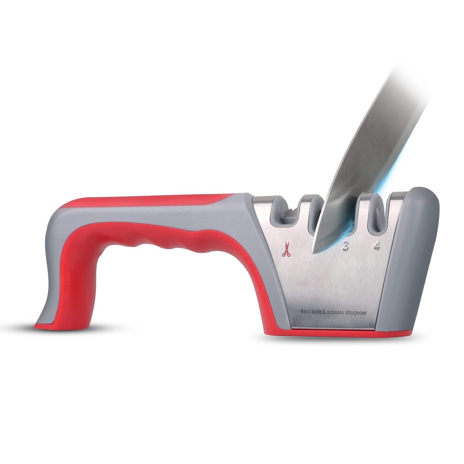4-in-1 Kitchen Knife Sharpener Set - Professional Chef Knife Sharpening Tool for Knives, Scissors & Ceramics | Safe & Easy to Use with Cut-Resistant Gloves | Perfect Gift for Home Cooks & Professional Chefs | Ideal for Kitchen, Camping & Outdoor Cooking