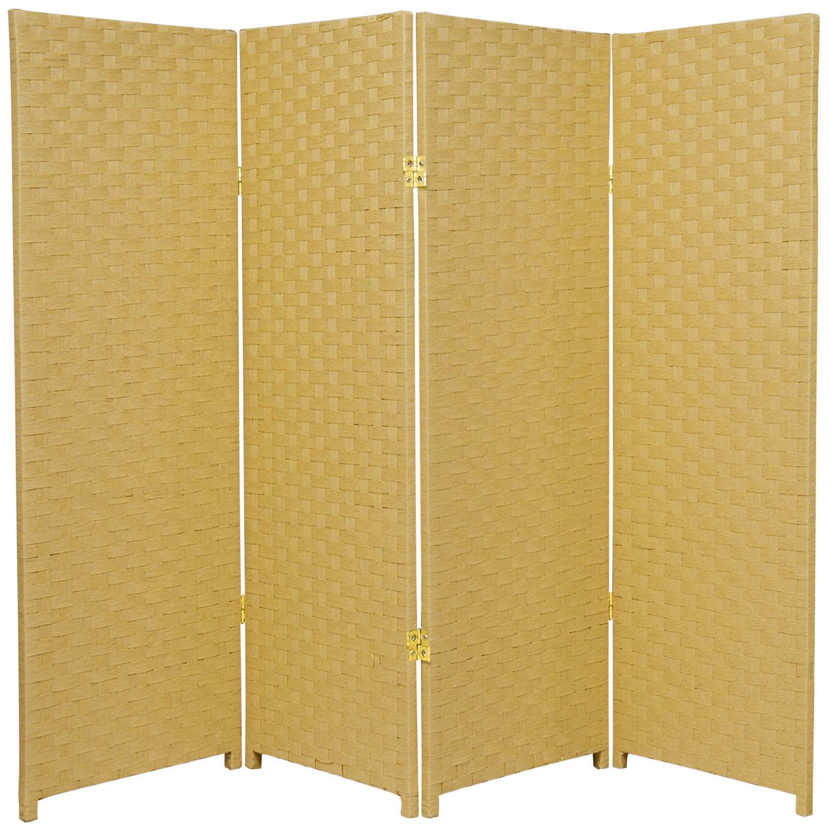 4 ft. Tall Woven Fiber Room Divider - Dark Beige 4-Panel Folding Screen for Home Office, Living Room & Bedroom Privacy