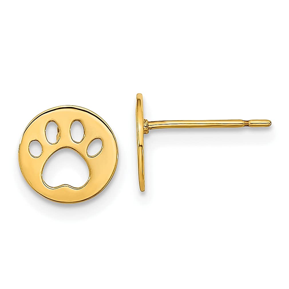 14K Yellow Gold Paw Print Stud Earrings for Kids & Women - Cute Animal Cat Dog Button Ball Fine Jewelry - Perfect Gift for Her, Birthday, Christmas & Special Occasions