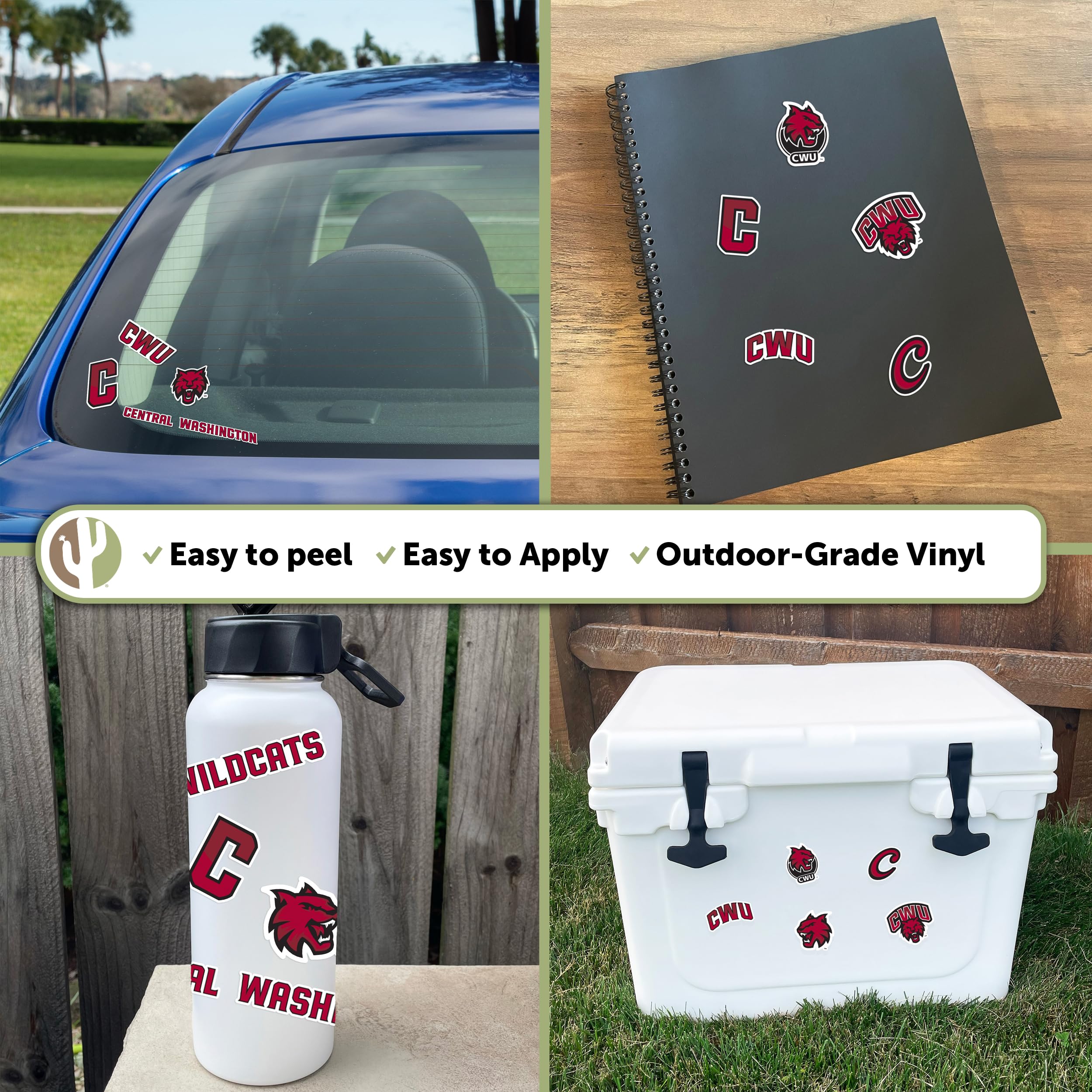 Washington State Wildcats Vinyl Stickers - Desert Cactus CWU Decals for Laptop, Water Bottle, Car & Scrapbooking | Durable Waterproof College Pride Decoration for Students & Alumni