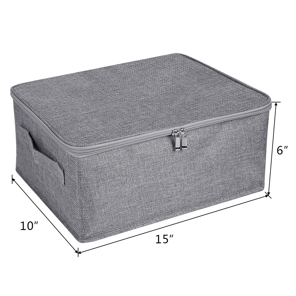 ANMINY 2-Pack Foldable Storage Bins with Zipper Lid & Handles - Small Gray Fabric Closet Organizer Boxes for Clothes, Toys, Blankets | Space-Saving Home & Office Storage Solution