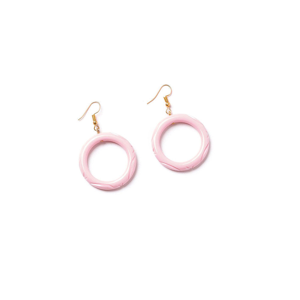Vintage Baby Pink Heavy Carve Drop Hoop Earrings for Women - 80s Retro Dangle Statement Jewelry - Perfect for Parties, Weddings & Special Occasions