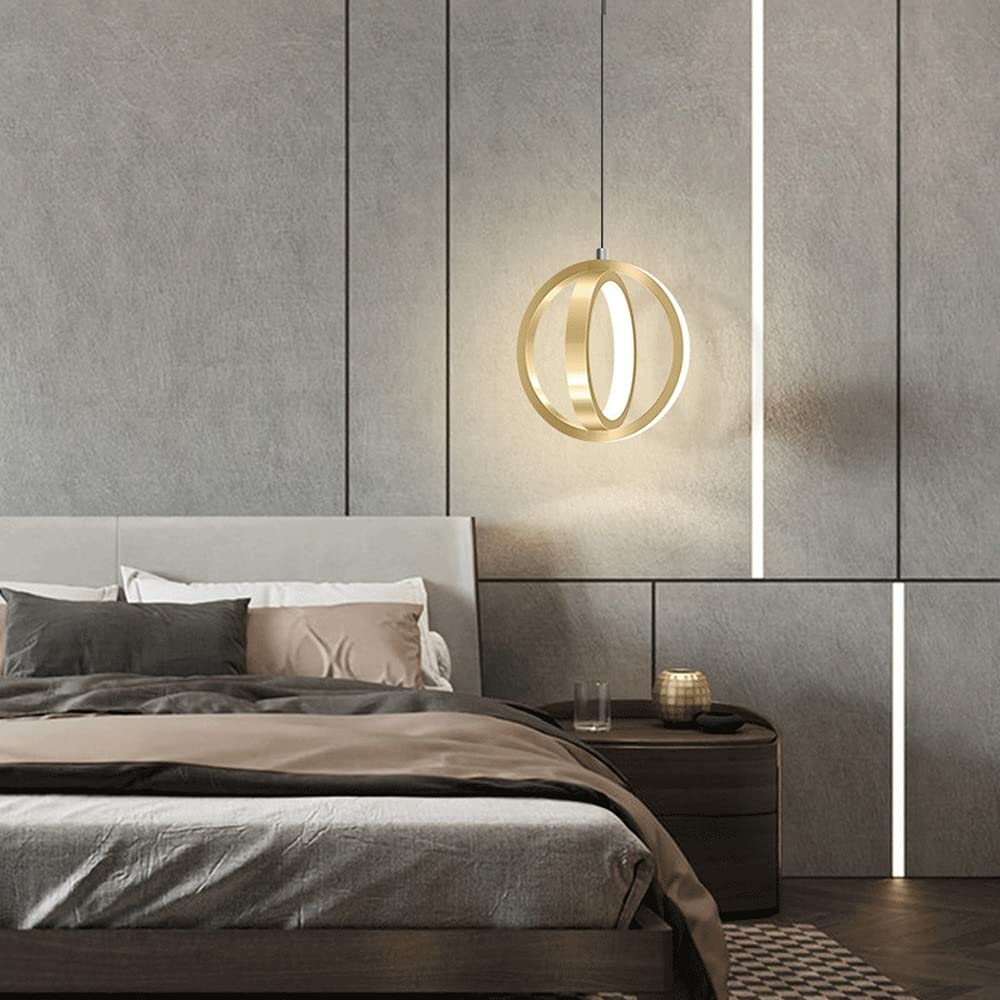 Adjustable LED Chandelier Pendant Light - Modern Single Head Ceiling Lamp with Aluminum & Iron Double Ring Design for Home, Cafe, Loft, Bar Lighting - Perfect for Dining Room, Bedroom, and Commercial Spaces