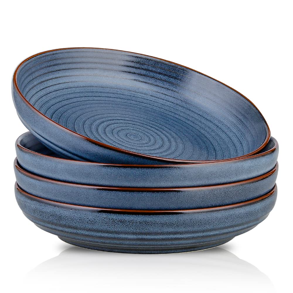 HVH 9.2 Inch Large Pasta Bowls Set of 4 | 40oz Big Salad Bowls | Microwave & Dishwasher Safe Ceramic Dinnerware | Farmhouse Style Shallow Serving Bowls (Black) - Perfect for Family Dinners, Entertaining Guests & Restaurant-Style Meals